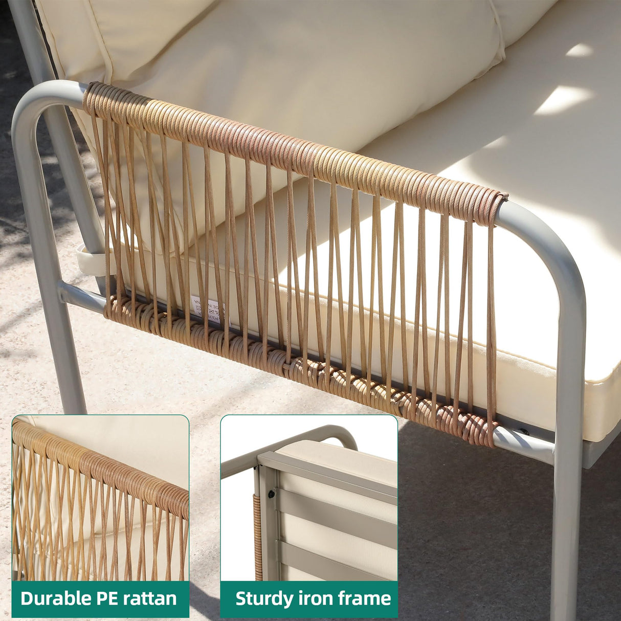 YITAHOME 4 Pieces Patio Furniture Set, Wicker Outdoor Conversation Set, All-Weather Rattan Bistro Set with Loveseat Set, Coffee Table and Cushions for Backyard, Balcony, Deck - Beige YITAHOME