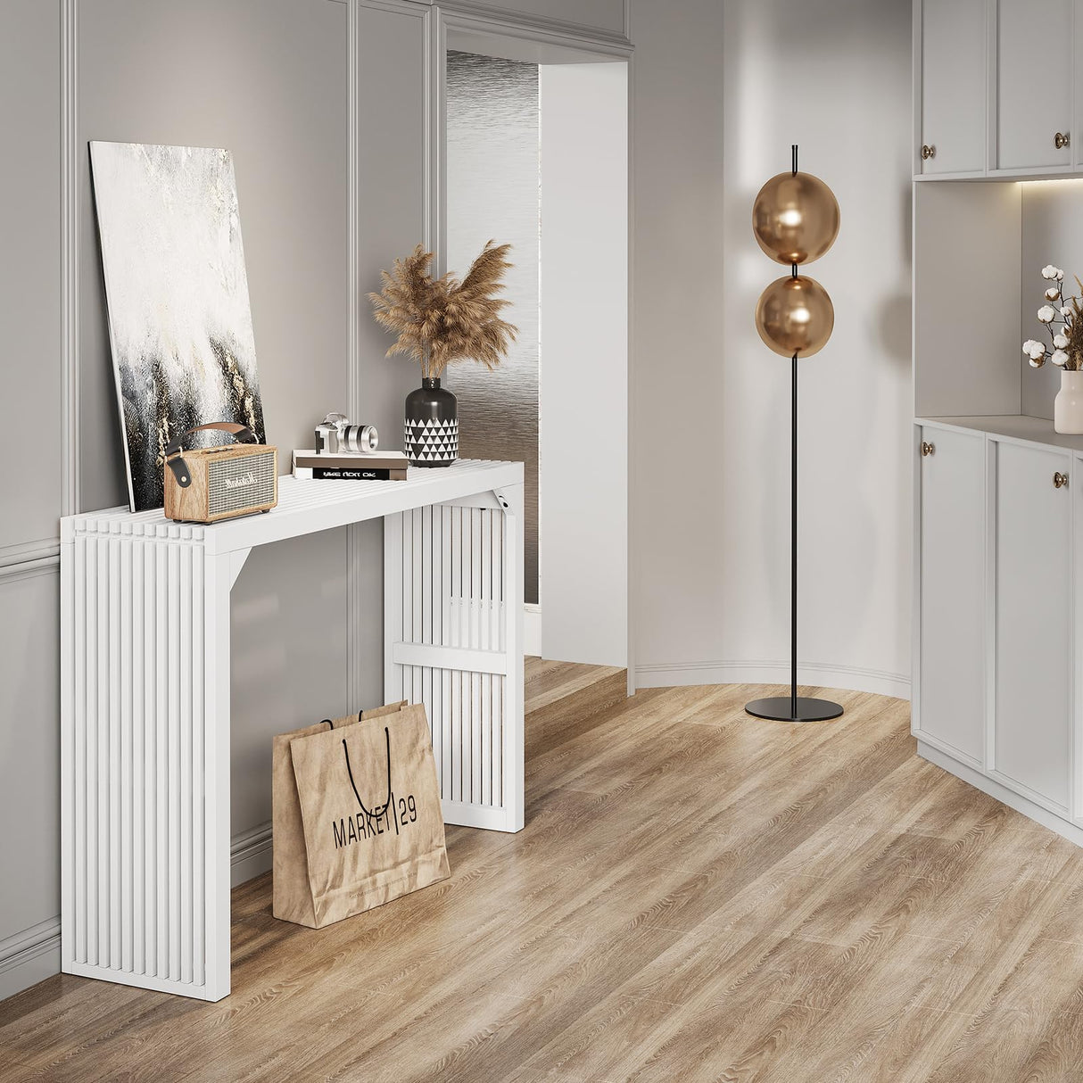 ROOMTEC Narrow Console Tables for Entryway, 46" Solid Wood Console Table Behind Couch, Farmhouse Entryway Table with Storage, Console Tables for Living Room, Hallway, Foyer (White, Console Table) ROOMTEC