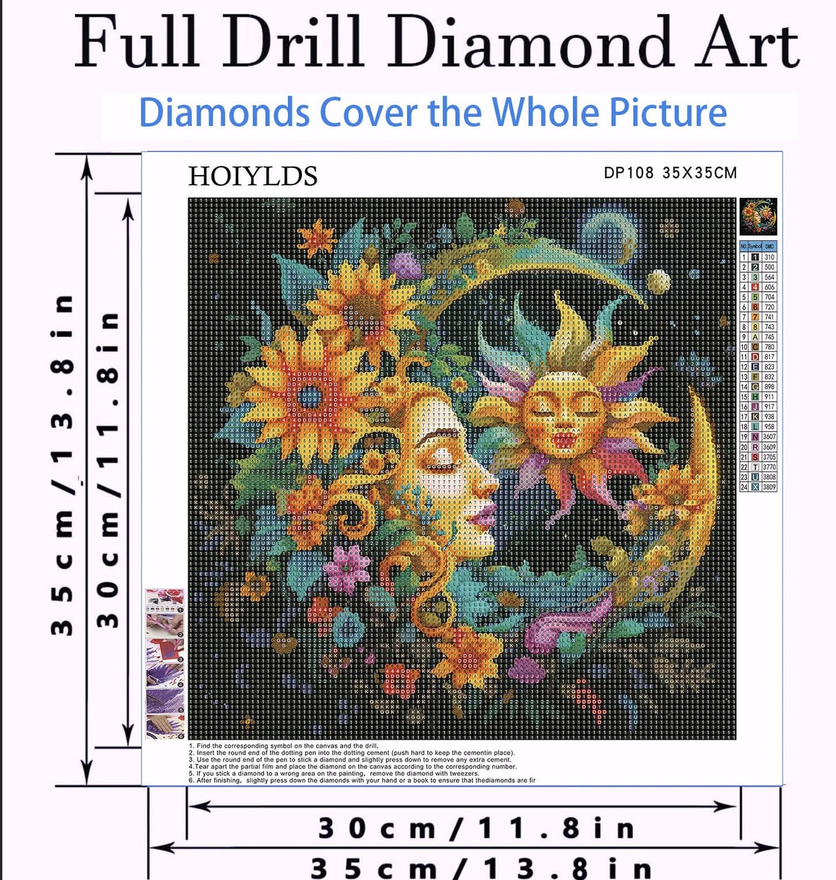 Sun and Moon Diamond Art Painting Kits for Adults - Round Full Drill Diamond Dots Paintings for Beginners, 5D Paint with Diamonds Pictures Gem Art Painting Kits DIY Crafts Project Kits 14x14inch HOIYLDS