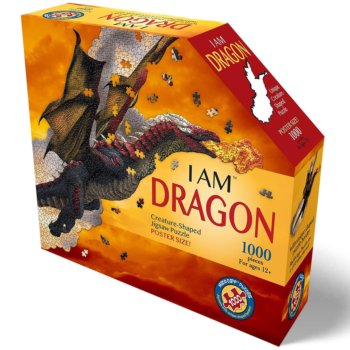 Madd Capp: I Am Dragon - 1000 Piece Dragon Shaped Jigsaw Puzzle, 41x20 Finished Size, Includes Educational Fun Fact Booklet, Fantasy Puzzle Madd Capp