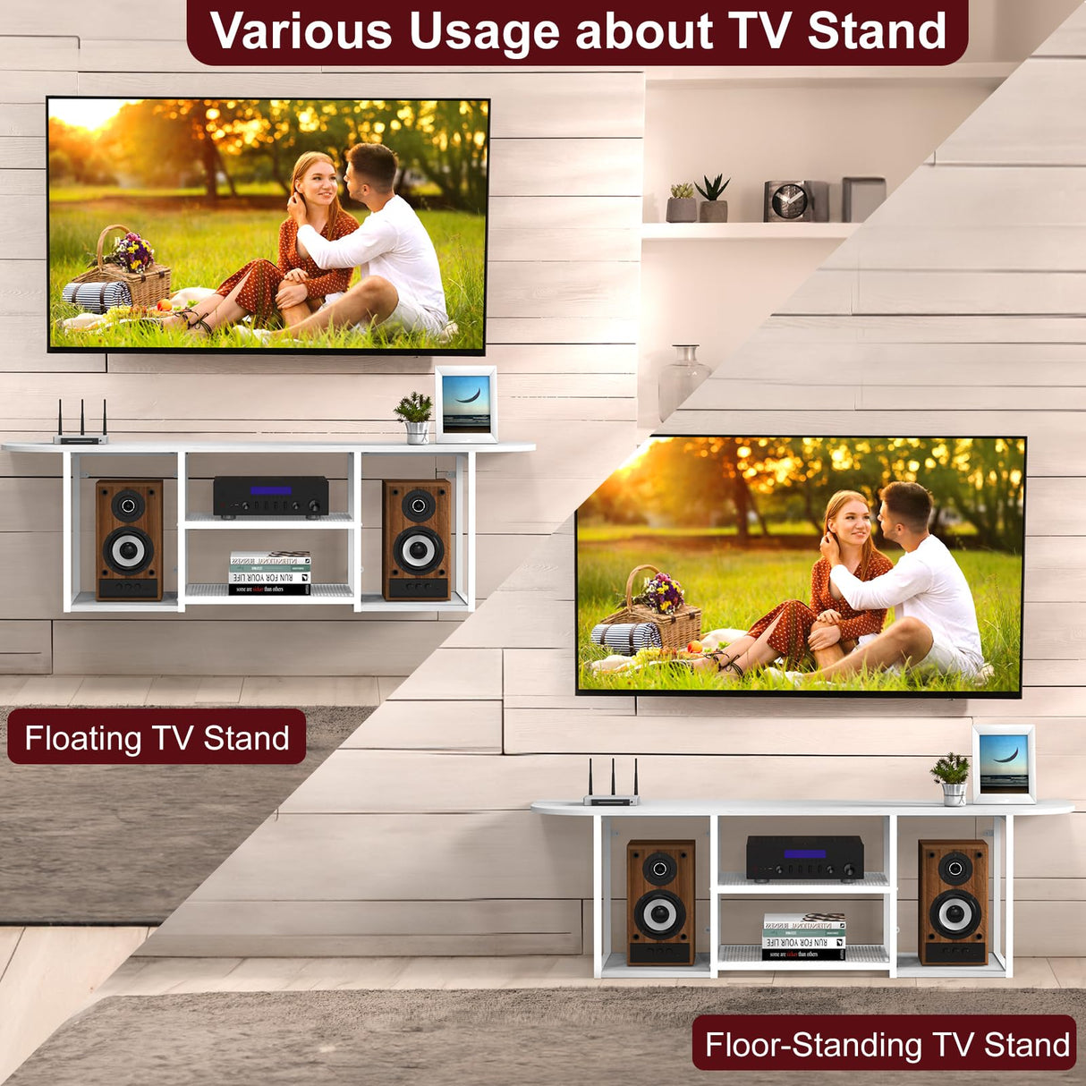 Floating TV Stand for 50 60 Inches TV,Wall Mounted Media Console with Open Storage Shelves,Modern Entertainment Center for Living Room,Bedroom (White) Fogein