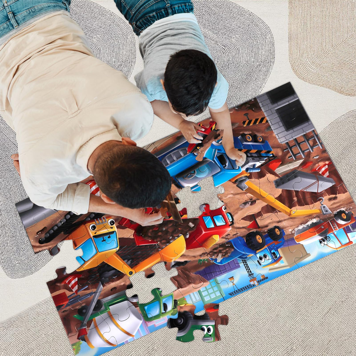 Jumbo Floor Puzzle for Kids,Construction Site Jigsaw Large Puzzles,48 Piece Construction Vehicle Puzzle for Toddler Ages 3-5,Children Learning Preschool Educational Toys,Gift for 4-8 Years Old IFLOVE