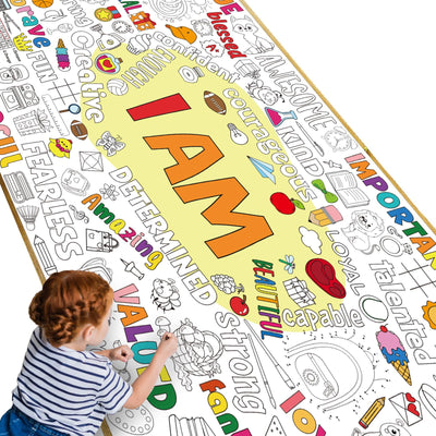 Positive Affirmations Giant Coloring Poster for Kids Spring Fun Design Inspirational Large Coloring Tablecloth Jumbo Coloring Pages Tablecover Banner for Classroom Home Birthday Party Supplies Favor