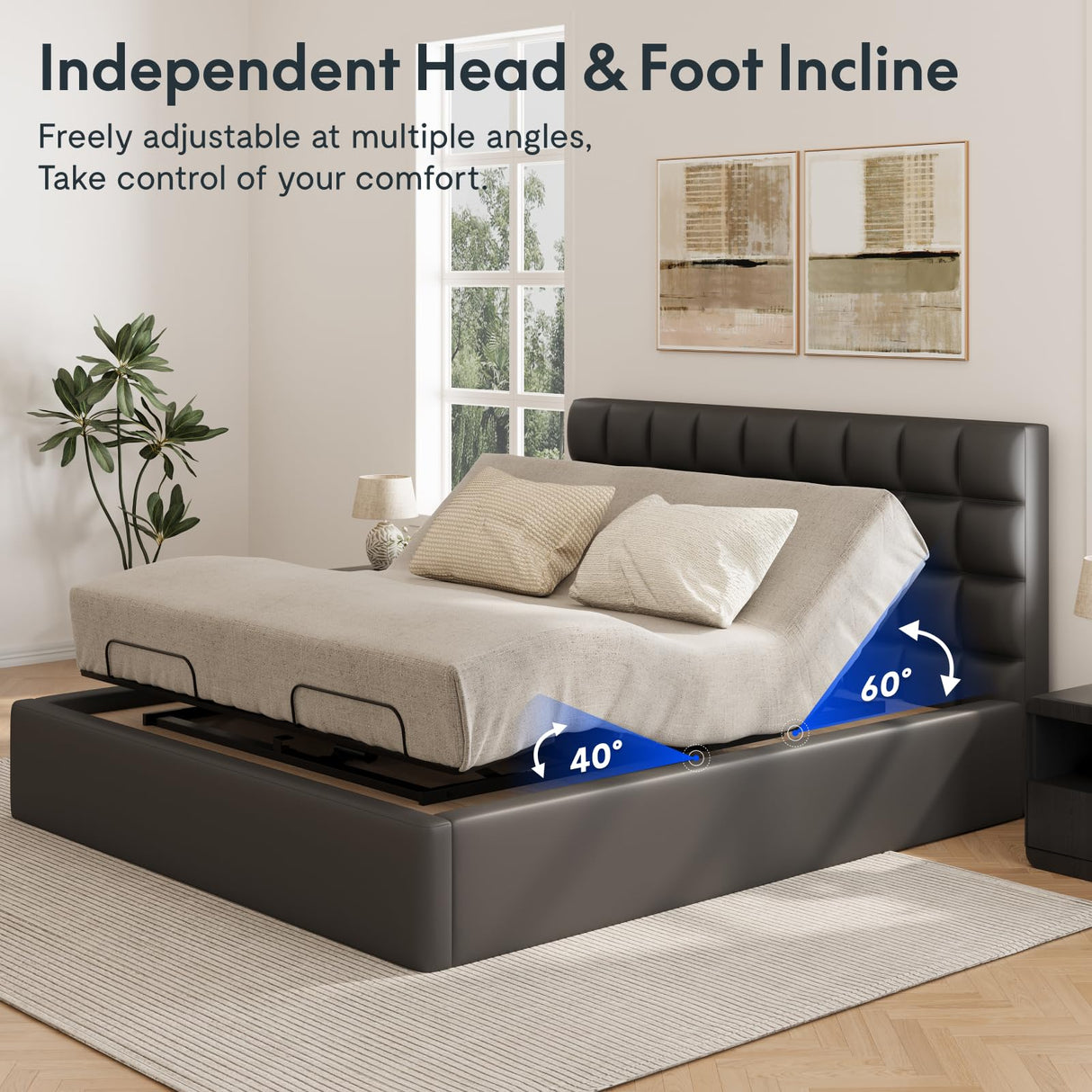 FLEXISPOT King Size Adjustable Bed Frame Base, Zero Clearance, Independent Head & Foot Incline, Zero Gravity, Wireless Remote, 12’’ Legs, Easy Assemble, 5-Year Warranty, 750 lbs. FLEXISPOT