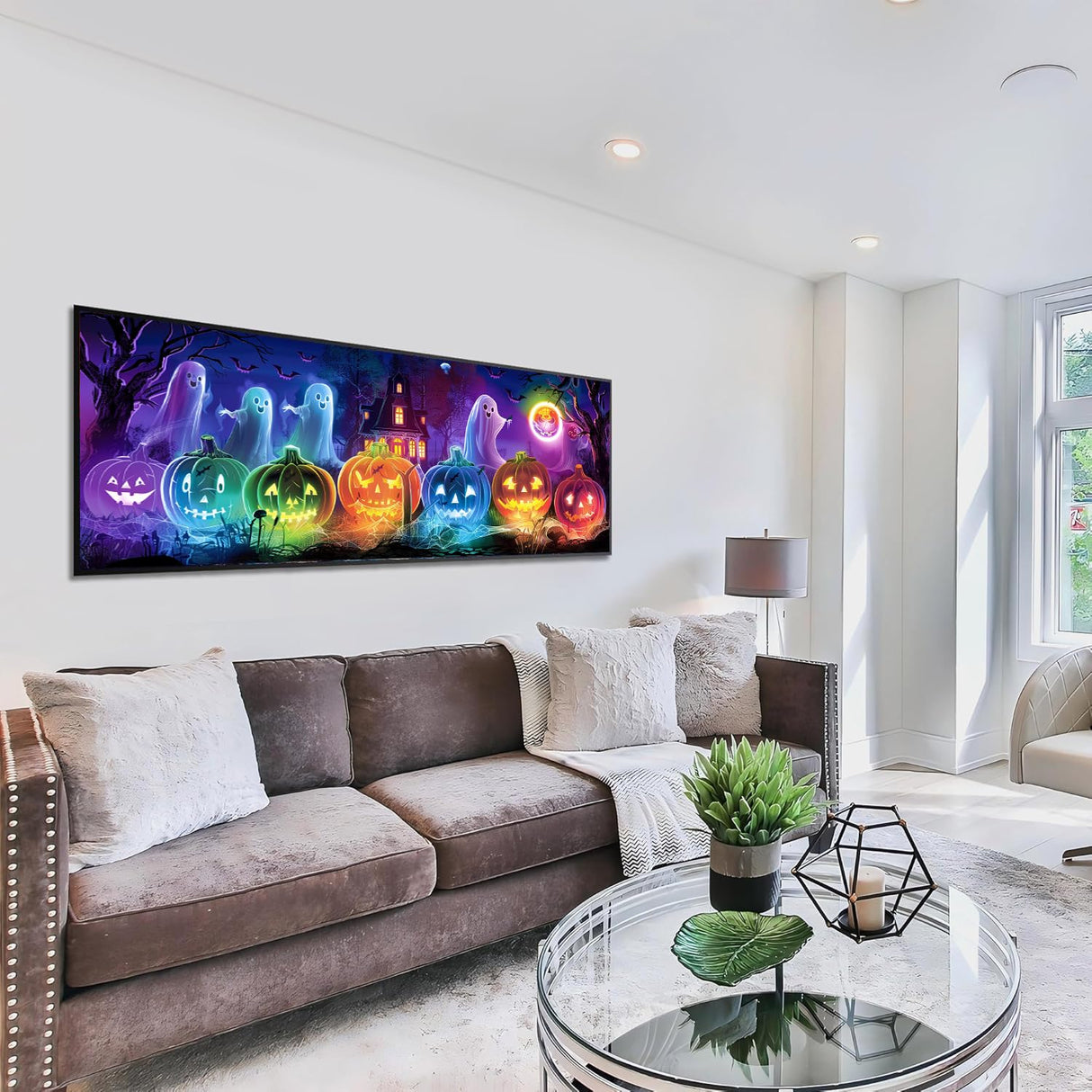 Zariocy 5D Large Diamond Art Kits for Adults Glowing Pumpkin, Diamond Painting Art Halloween Round Full Drill Crystal Diamond Embroidery Paintings Arts Craft for Home Office Wall Decor 31.5x11.81 inch Zariocy