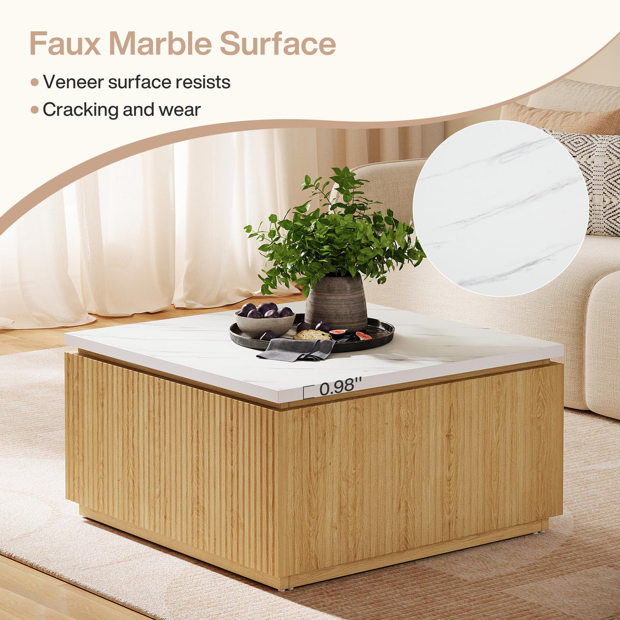 Tribesigns 31.5" Square Coffee Table, Modern Wood Center Table Cocktail Furniture for Living Room, White & Brown Tribesigns