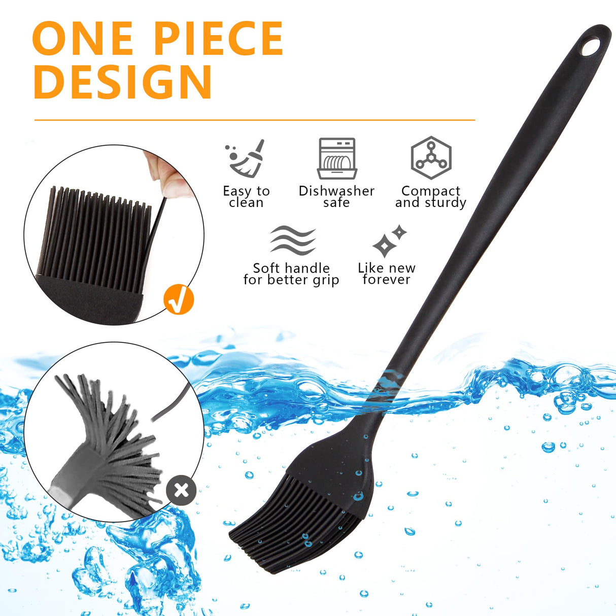 Heat Resistant Basting Brush Set, Tradyx Pastry Brush, Silicone Brush For Cooking And Baking, bbq Brushes For Sauce, Durable Steel Structure And One Pieces Design, Dishwasher Safe, 2 Pcs, (Black) TRADYX