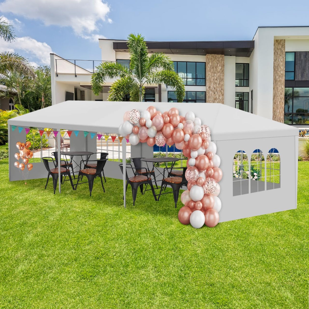 OLLIDOT 10' x 30' White Gazebo Canopy Tent Featuring 5 Removable Sidewalls, White Patio Gazebo Tents, Shelter Tent Perfect for Birthdays, Events, Parties, Weddings, Gatherings and Patio OLLIDOT