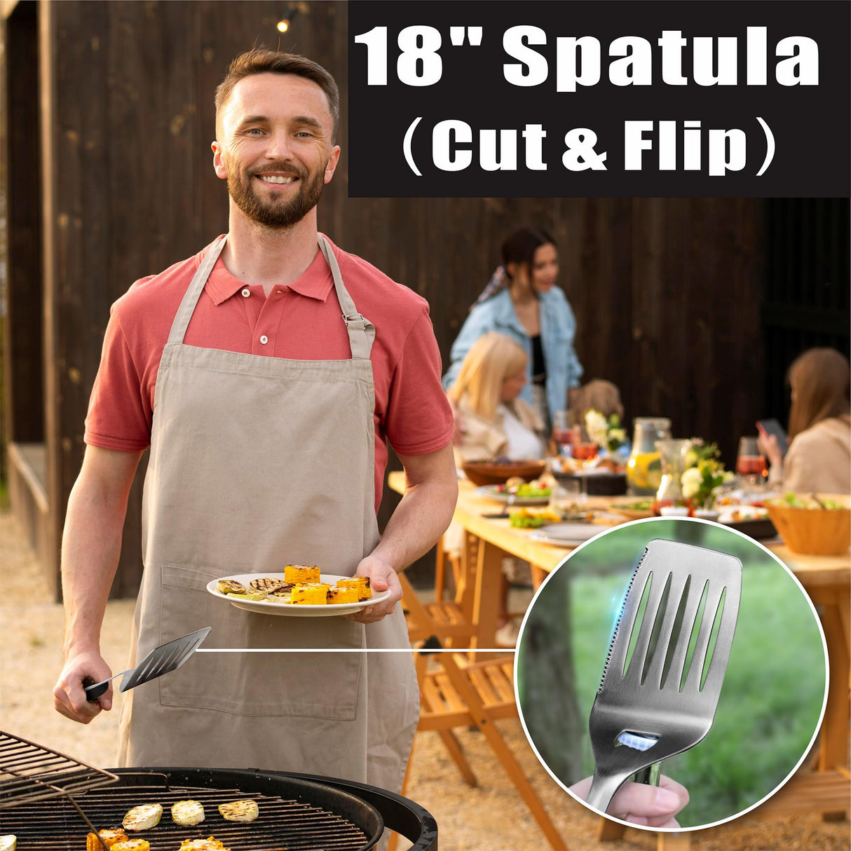 GRILLART BBQ Tools Grill Tools Set -18Inch Grilling Tools BBQ Set - Grill Accessories w/BBQ Tongs, Spatula, Fork, Brush- Stainless Grill Kit Grilling Set - Gift Ideas BBQ Accessories Gifts for Men Dad GRILLART