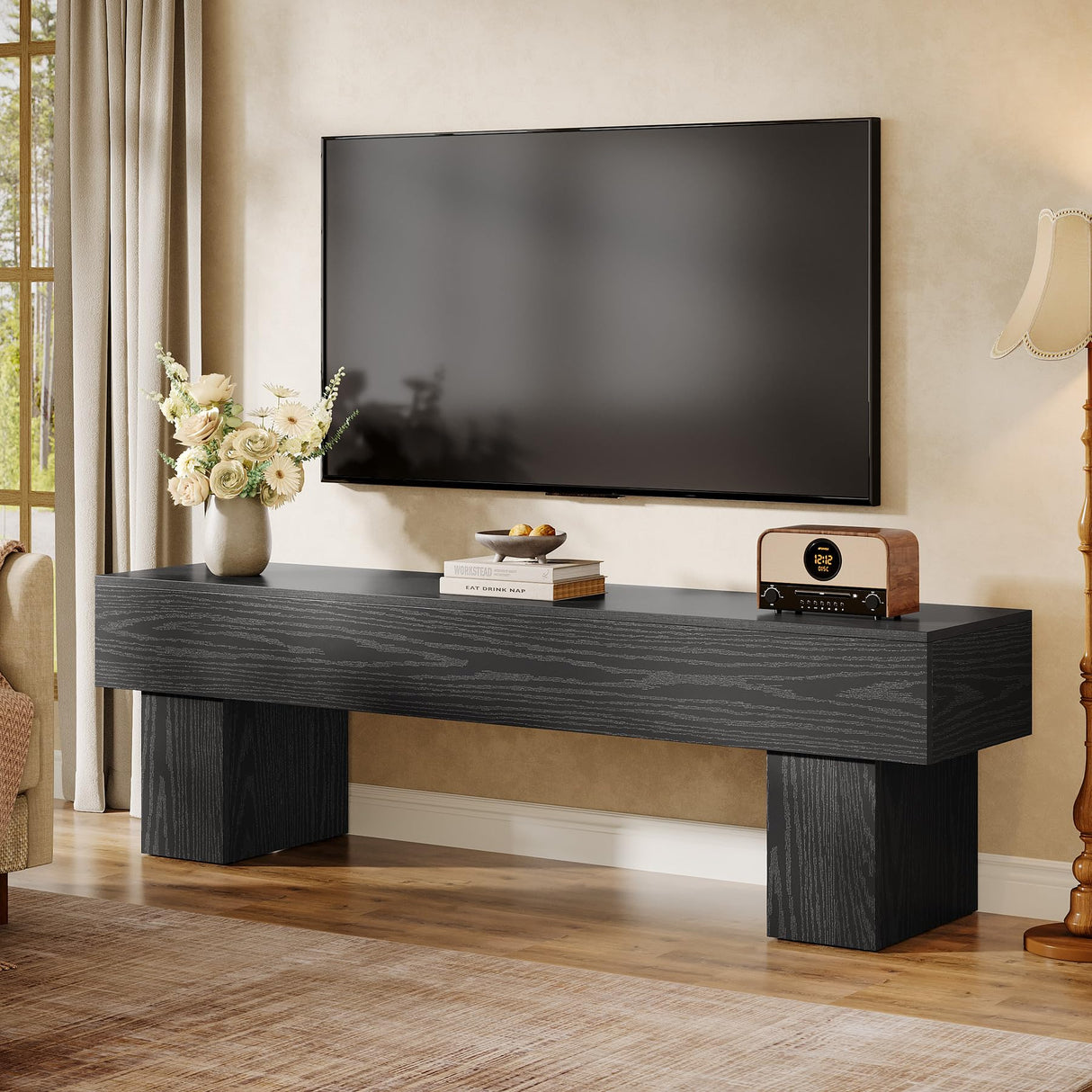 Tribesigns 63" TV Stand, Farmhouse Entertainment Center, Low TV Console Table for Living Room, Long Media Console Television Stands for 55/60/65/70 Inch TV Tribesigns