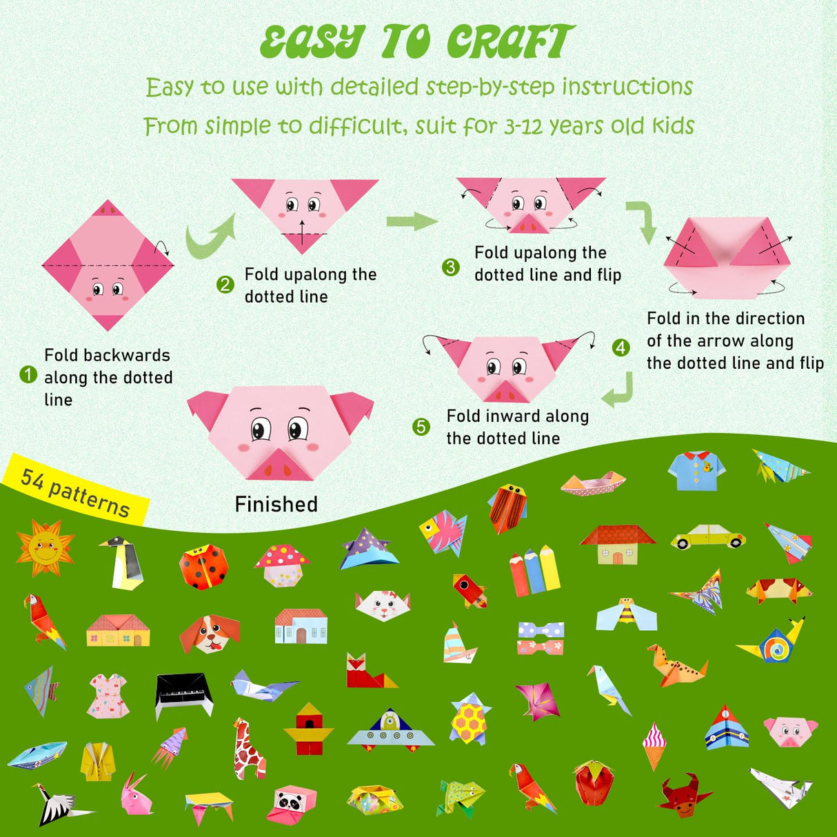 308 Sheets Origami Paper Kit, 5.5inch Craft Origami Set for Kids Ages 5-12, with 54 Patterns & Guiding Book for Beginners, Art Projects for Children Adult, Birthday Christmas Gifts for Boys&Girls Firstop