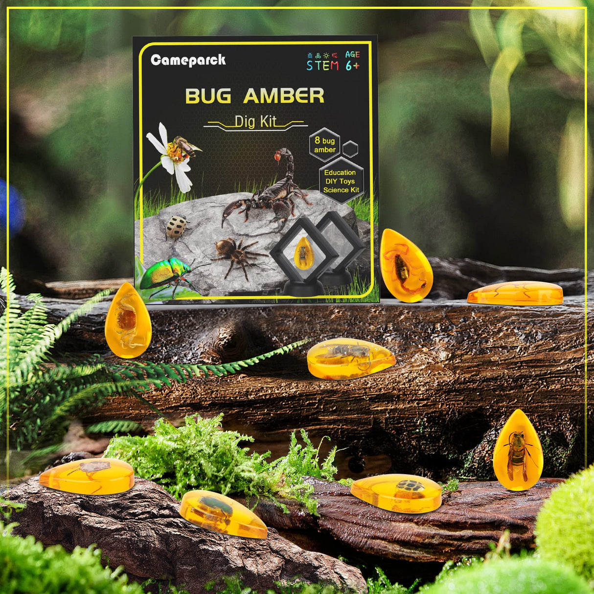 Bigger Amber Dig Kit - 8 Different Artificial Insect Resin,Excavate Unique Insect Specimens,Bugs Toys Educational Science Kits Toys for Kids,STEM Projects Gift for Girls & Boys Age 6-8-12-14 Year Old Cameparck