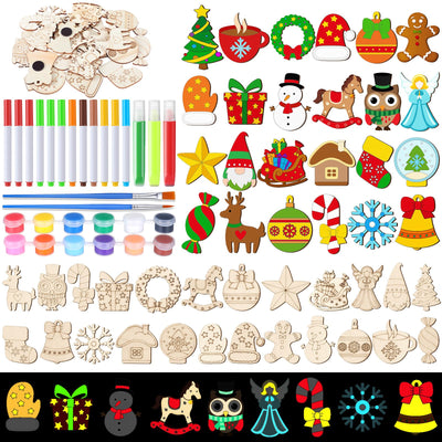 Mootycapa 24 Pcs Christmas DIY Wooden Magnets to Paint, Xmas Holiday Glow in The Dark Wood Painting Crafts, Santa Claus Fridge Magnets Craft Kits for Boys Girls Adults Family Home Party Activities