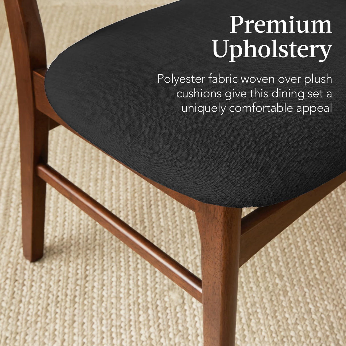 Best Choice Products 6-Piece Wooden Dining Set, Mid-Century Modern Table & Upholstered Chair Set w/Bench Seat, Rubberwood Legs - Walnut/Charcoal Best Choice Products