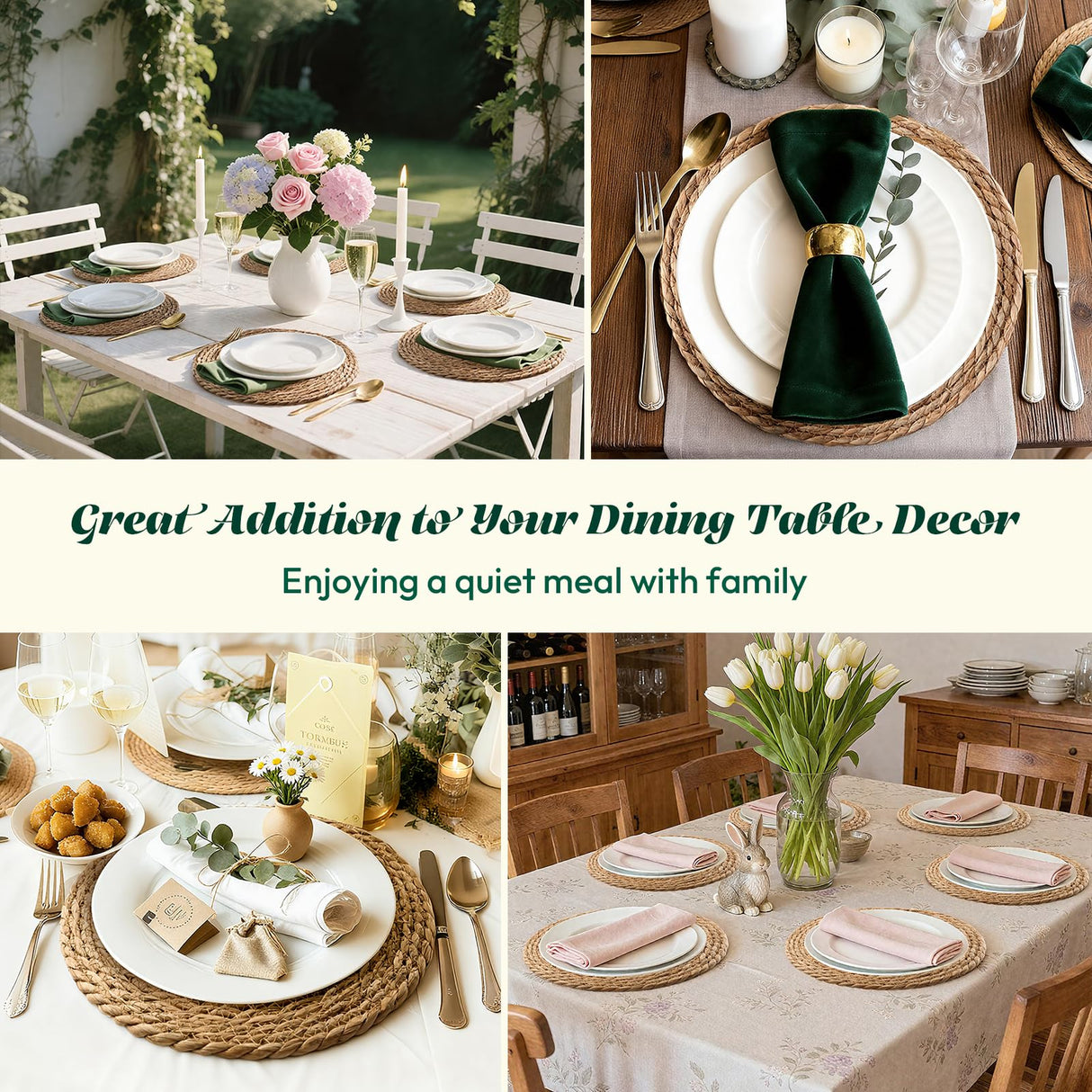 13 in Round Woven Placemats Plate Chargers Set of 12, Boho Farmhouse Rustic Woven Place Mats for Kitchen Dining Party Table Decor, Rattan Wicker Table Mats Jute Braided Chargers for Dinner Plates XOHUYD