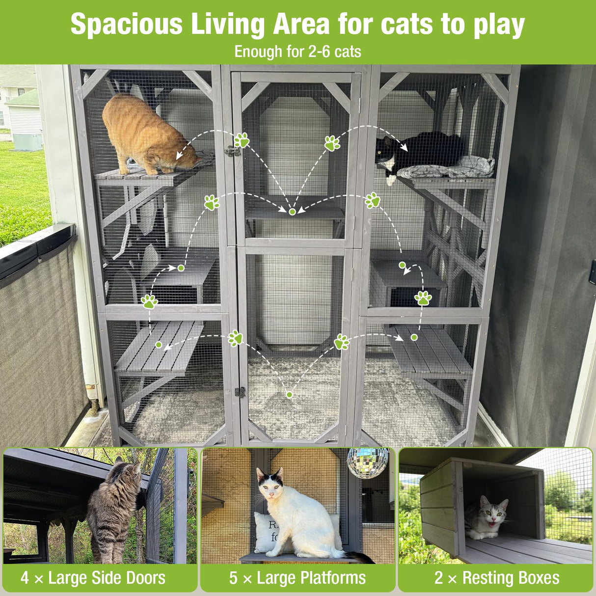 Catio Outdoor Cat Encolsure 71" Large Cat House Window Catio Walk in Kitty Shlter with Resting Box,Upgrade Waterproof Cover GUTINNEEN