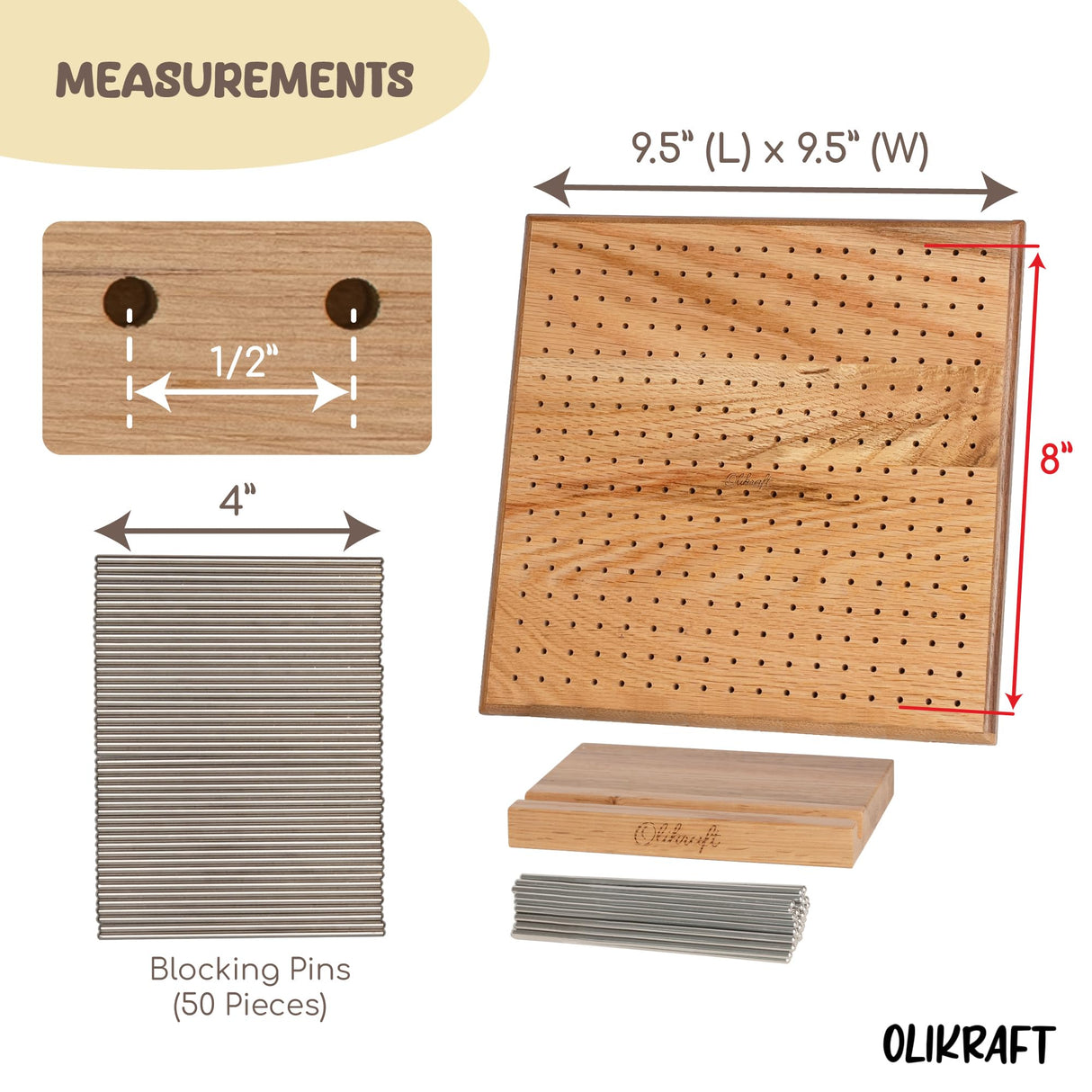 Olikraft 9.5" Crochet Blocking Board with Pegs 50 Pins - Granny Square Blocking Boards for Crochet Projects - Yarn Supplies Tools and Accessories and Gadgets Olikraft