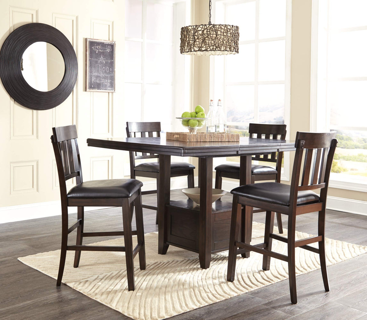 Signature Design by Ashley Haddigan Traditional Rectangular 36" Counter Height Dining Extension Table, Dark Brown Signature Design by Ashley