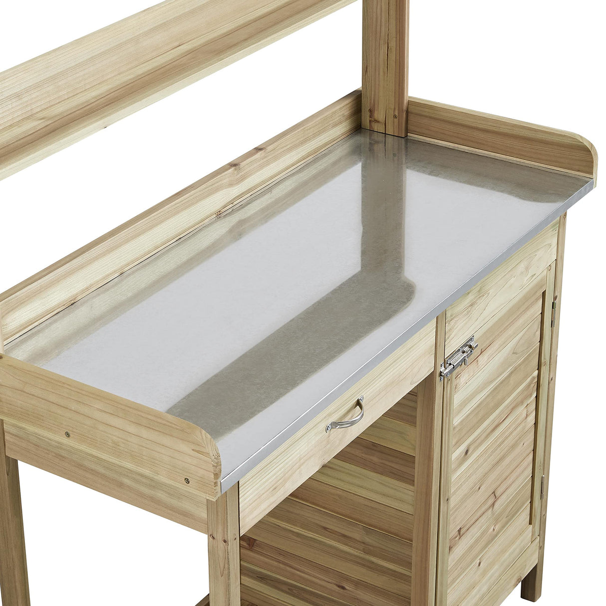 Topeakmart Garden Potting Bench Potting Table ACQ Lumber Wood Outdoor Work Station Work Bench Planting with Cabinet & Drawer & Top Shelf & Lower Shelf Light Green Topeakmart