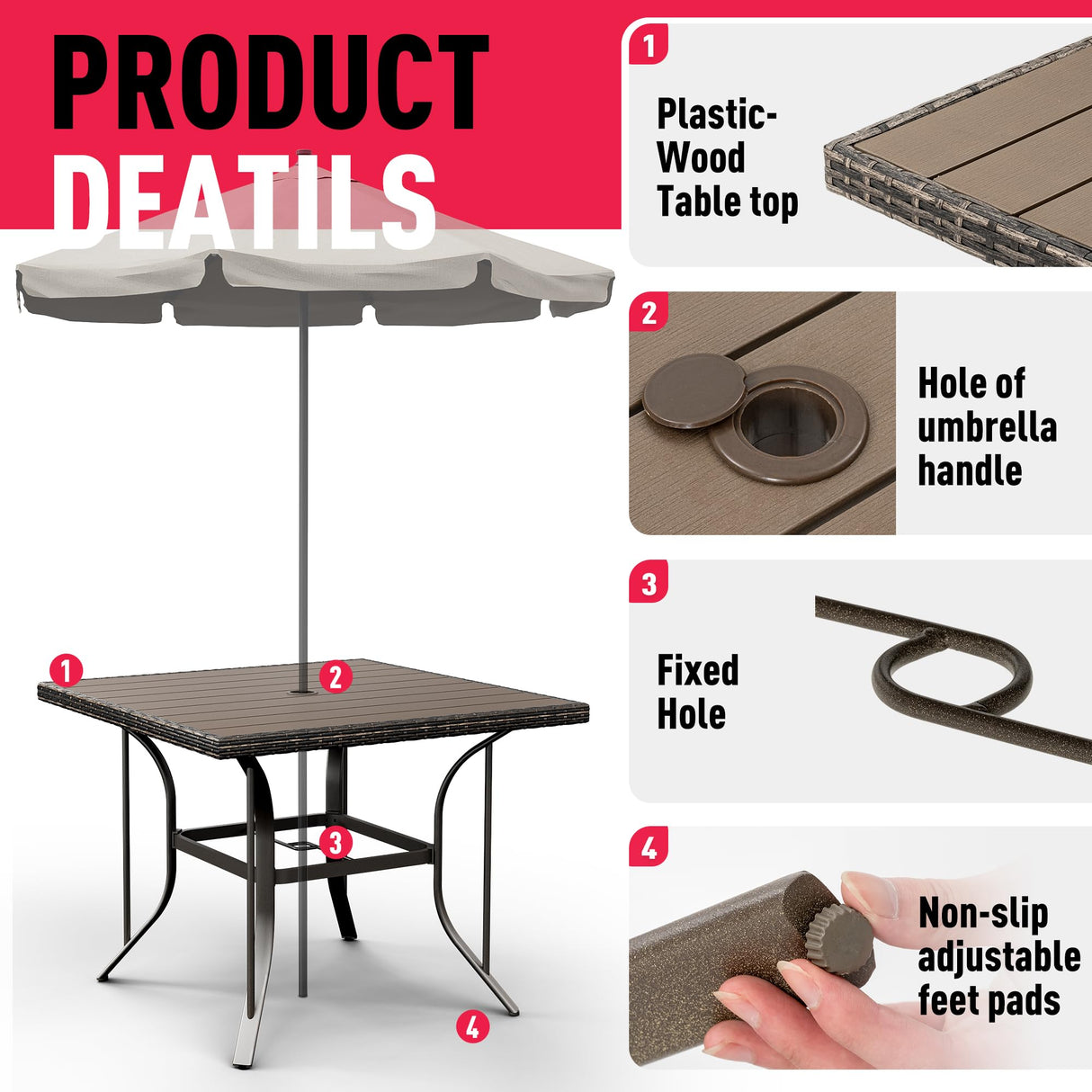 Pamapic 5 Piece Outdoor Dining Set, Rattan Outdoor Patio Furniture Set for Deck Backyard with Plastic-Wood Outdoor Dining Table, 4 Swivel Outdoor Dining Chairs and Removable Cushions (Beige) Pamapic