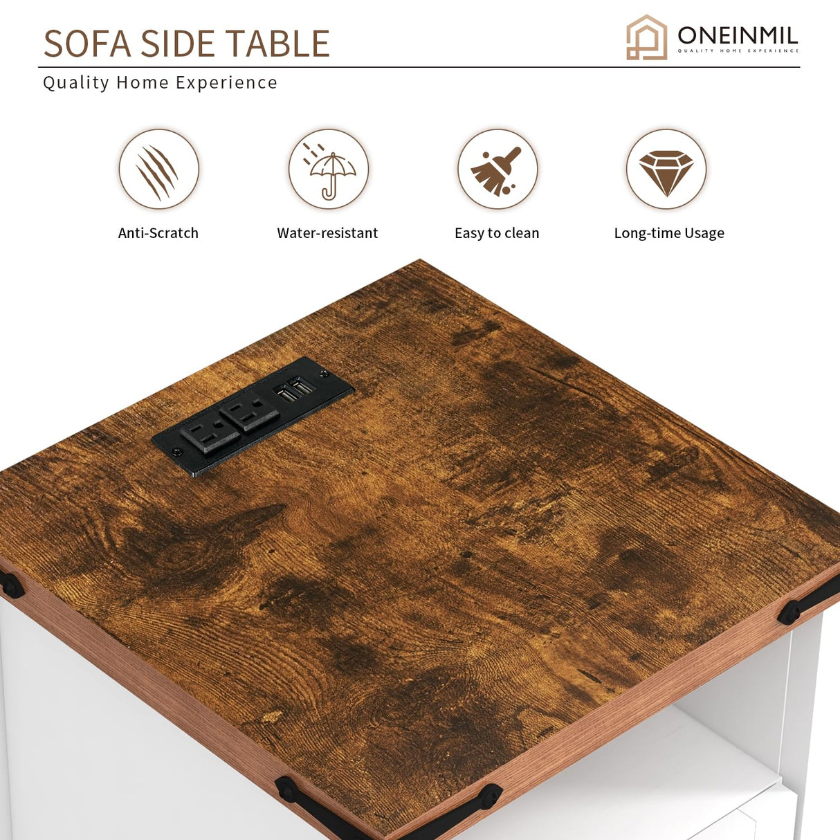 oneinmil Nightstand with Charging Station, Farmhouse End Table with Barn Door, Sofa Side Table with Storage Space 2-Piece Set, Suitable for Livingroom and Bedroom,White oneinmil