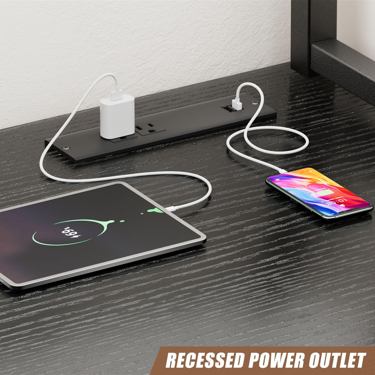 Flycity L Shaped Desk Gaming Desk, 50 Inch Corner Computer Desk with Electrical Outlet & LED Lights, L Shaped Gaming Desk with Storage Racks & Dual-End Hooks Adaptable to Home Office & Gaming, Black Flycity