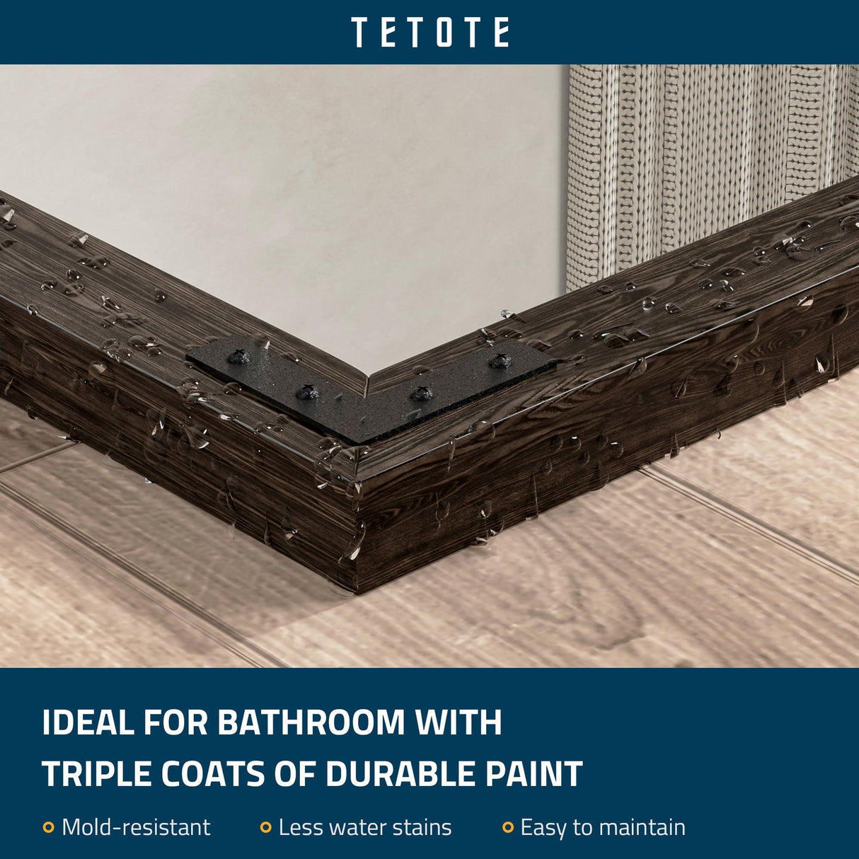 TETOTE 40 x 30 Inch Black Rustic Bathroom Wood Framed Mirror for Over Sink, Farmhouse Natural Dark Black Wooden Rectangle Decorative Wall Mirror, Horizontal/Vertical, Easy to Install TETOTE