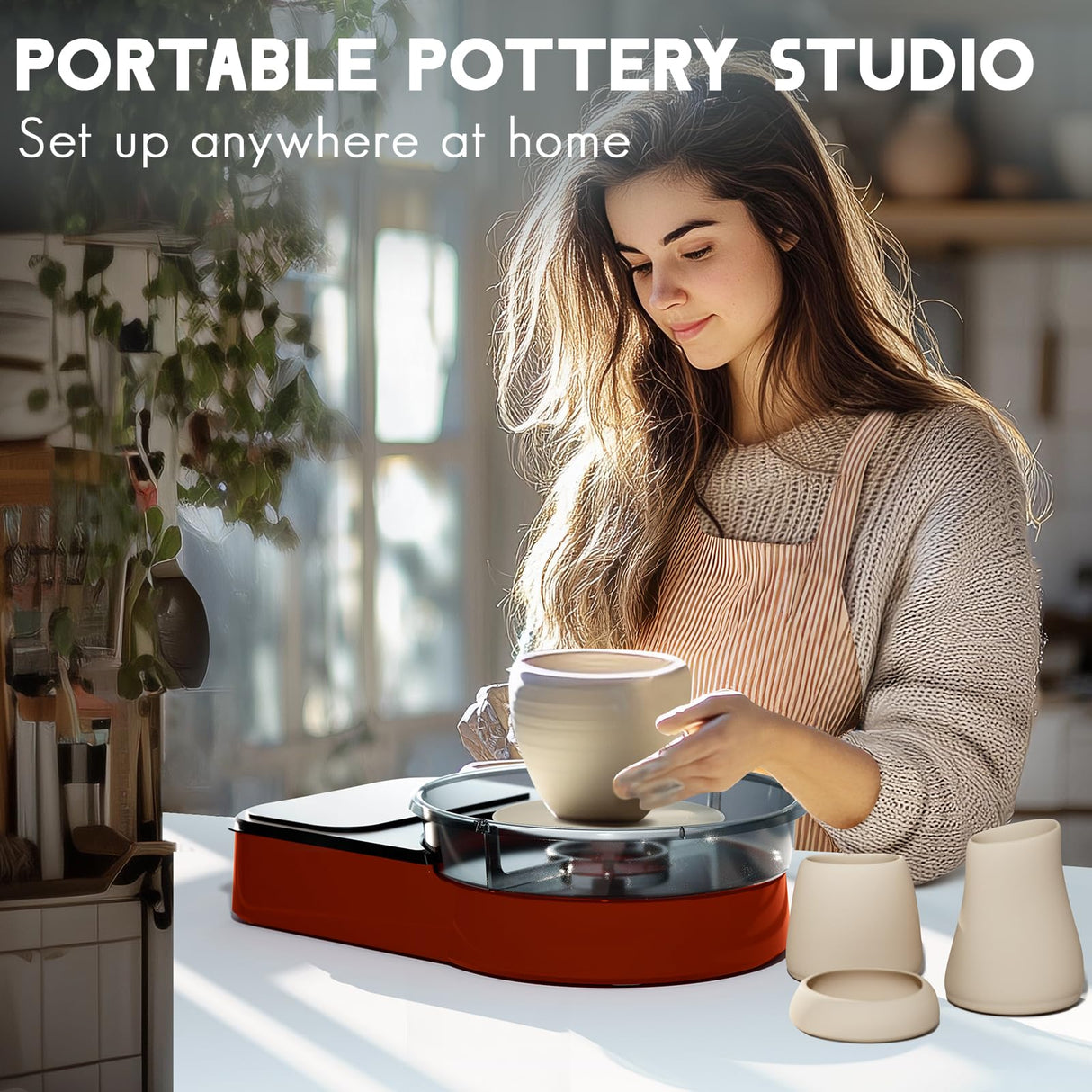 Pottery Wheel for Kids and Beginners - Complete Pottery Set with 6" Turntable with Two-Way Rotation, 2.2lb Clay, Art Supplies Sculpting Tools, Craft Gifts for Teens Kids Adults (Red) Catcrafter