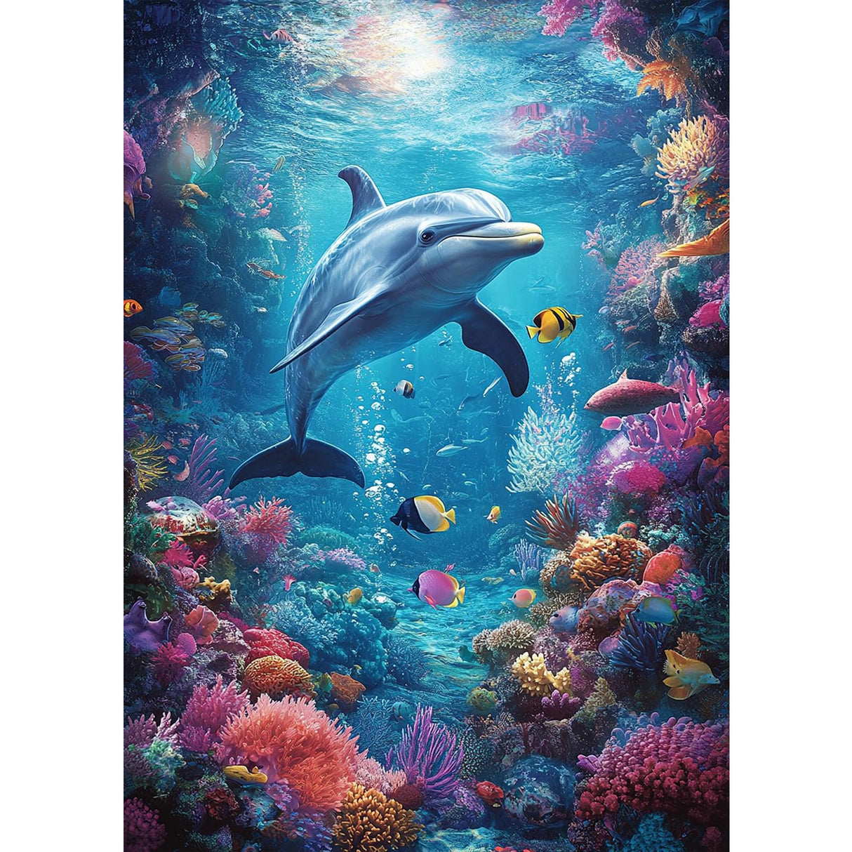 MXJSUA Ocean Dolphin Diamond Painting Kits for Adults, 5D Underwater World Diamond Art Kits for Beginners, DIY Full Drill Crystal Gem Painting Kits for Home Wall Decor 12x16 Inch MXJSUA