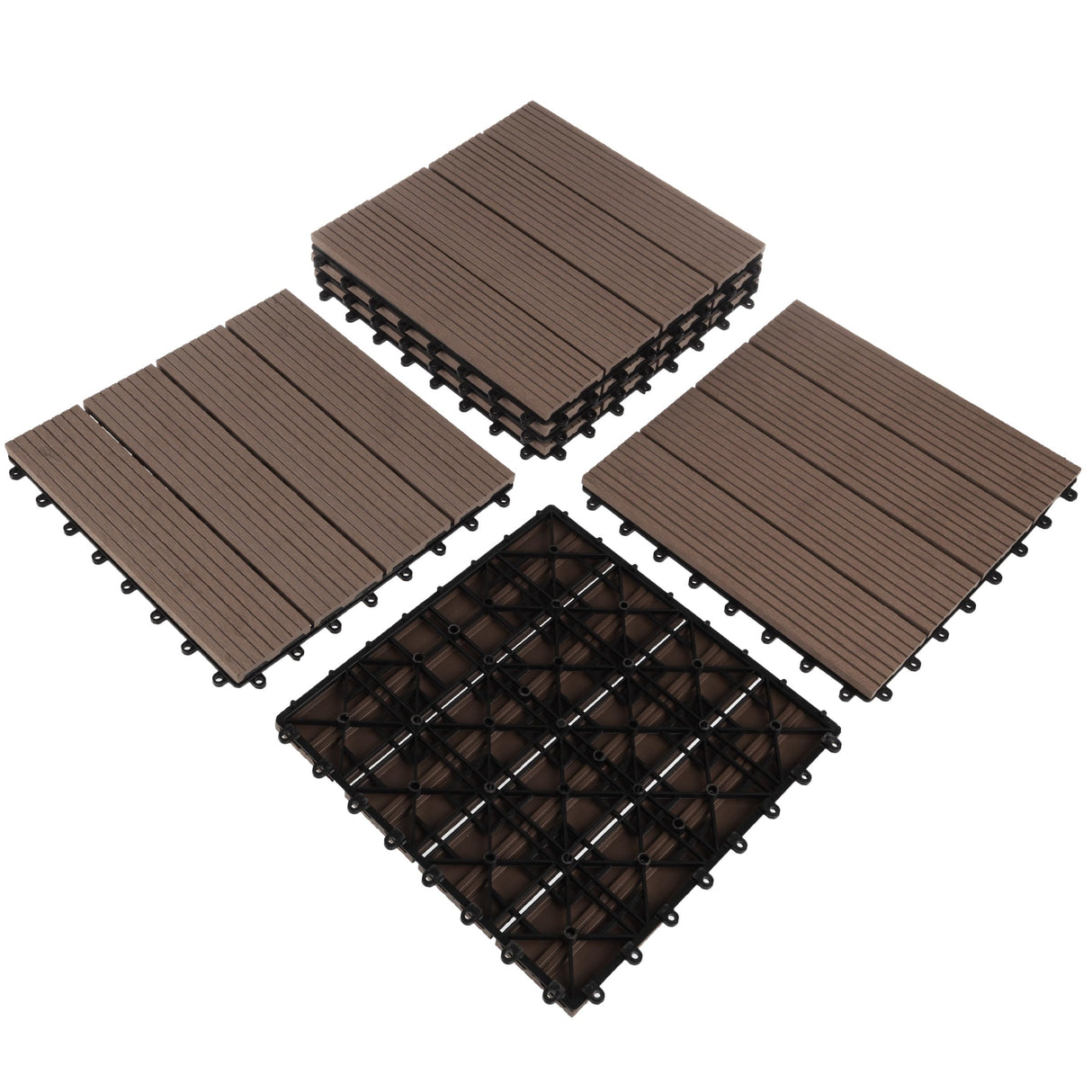 Interlocking Deck Tiles - 6-Pack 11.6-inch Waterproof All Weather Outdoor Flooring Balcony Poolside or Patio Click Decking by Pure Garden (Mocha) Pure Garden