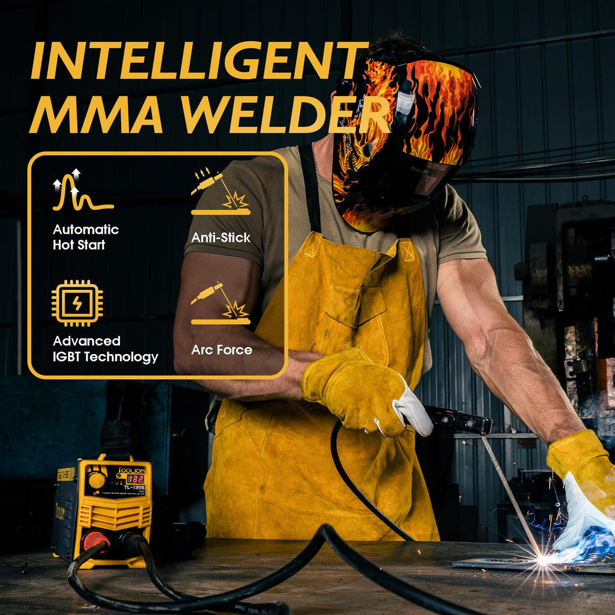 TOOLIOM 135A 110V Stick Welder MMA arc Welder Machine dc Inverter Welder with Digital Display Portable Welding Machine TOOLIOM