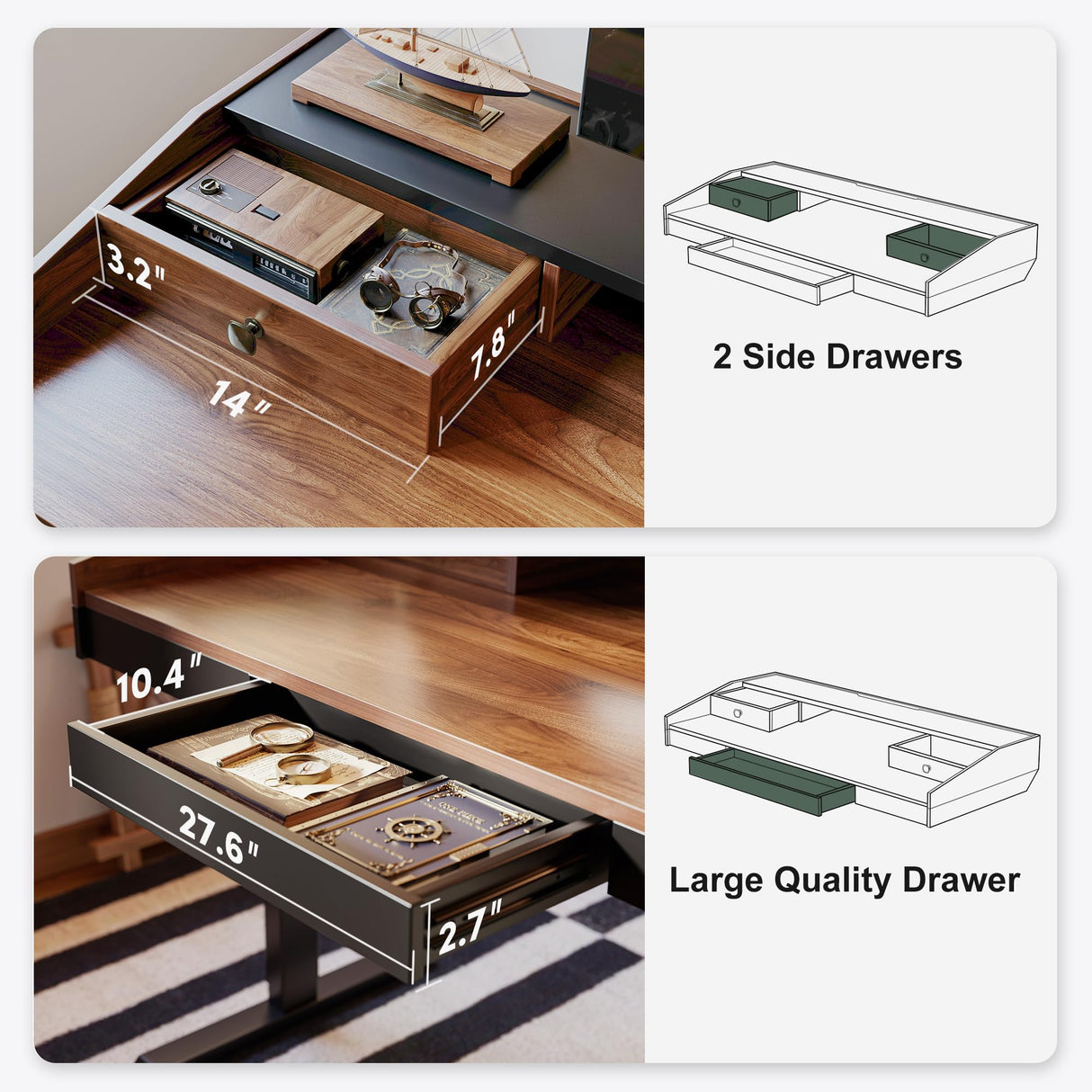 FEZIBO 55" Whole-Piece Standing Desk Adjustable Height with Drawers, 55 x 24 inches Electric Adjustable Desk with Monitor Shelf, Sit Stand Rising Desk with Baffle, Black Walnut FEZIBO