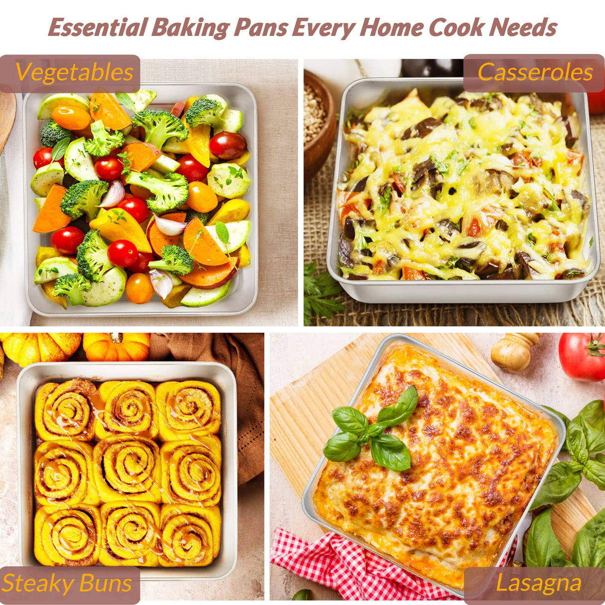 E-far 6/8/9-Inch Square Cake Pan Set, Stainless Steel Square Baking Brownie Pans Metal Bakeware Set of 3, Non-toxic & Healthy, Easy Clean & Dishwasher Safe E-far