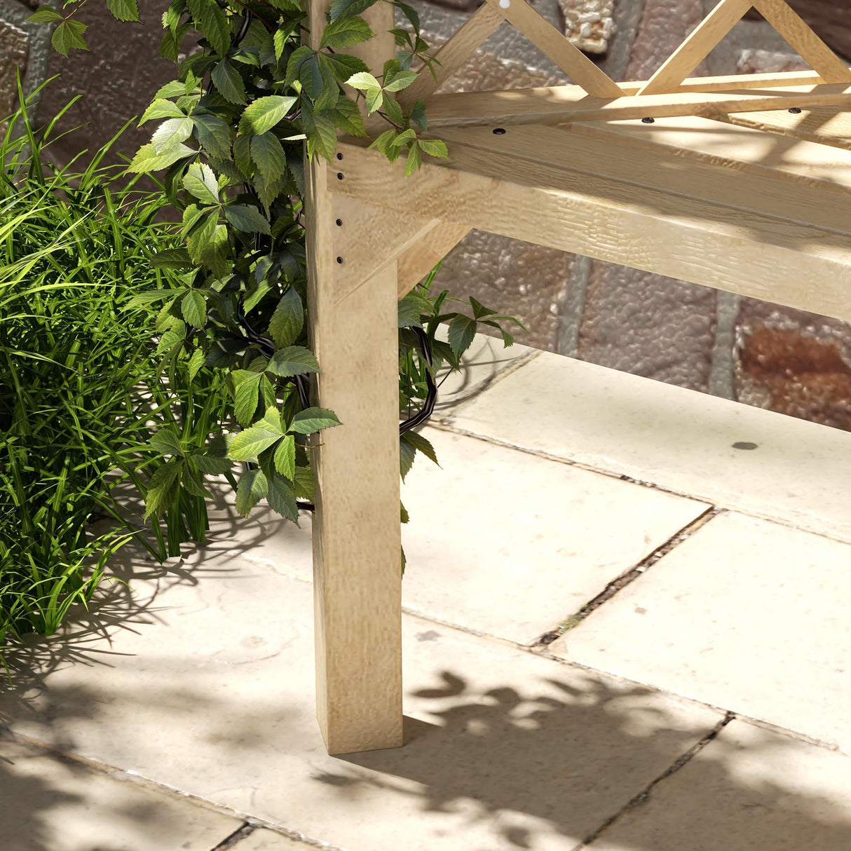 Outsunny 55" Garden Arch Bench, Wooden Trellis Park Bench for Outside with Slatted Seat, Lattice Backrest for Climbing Plants & Vines Outside On Lawn, Porch, Deck, Natural Outsunny