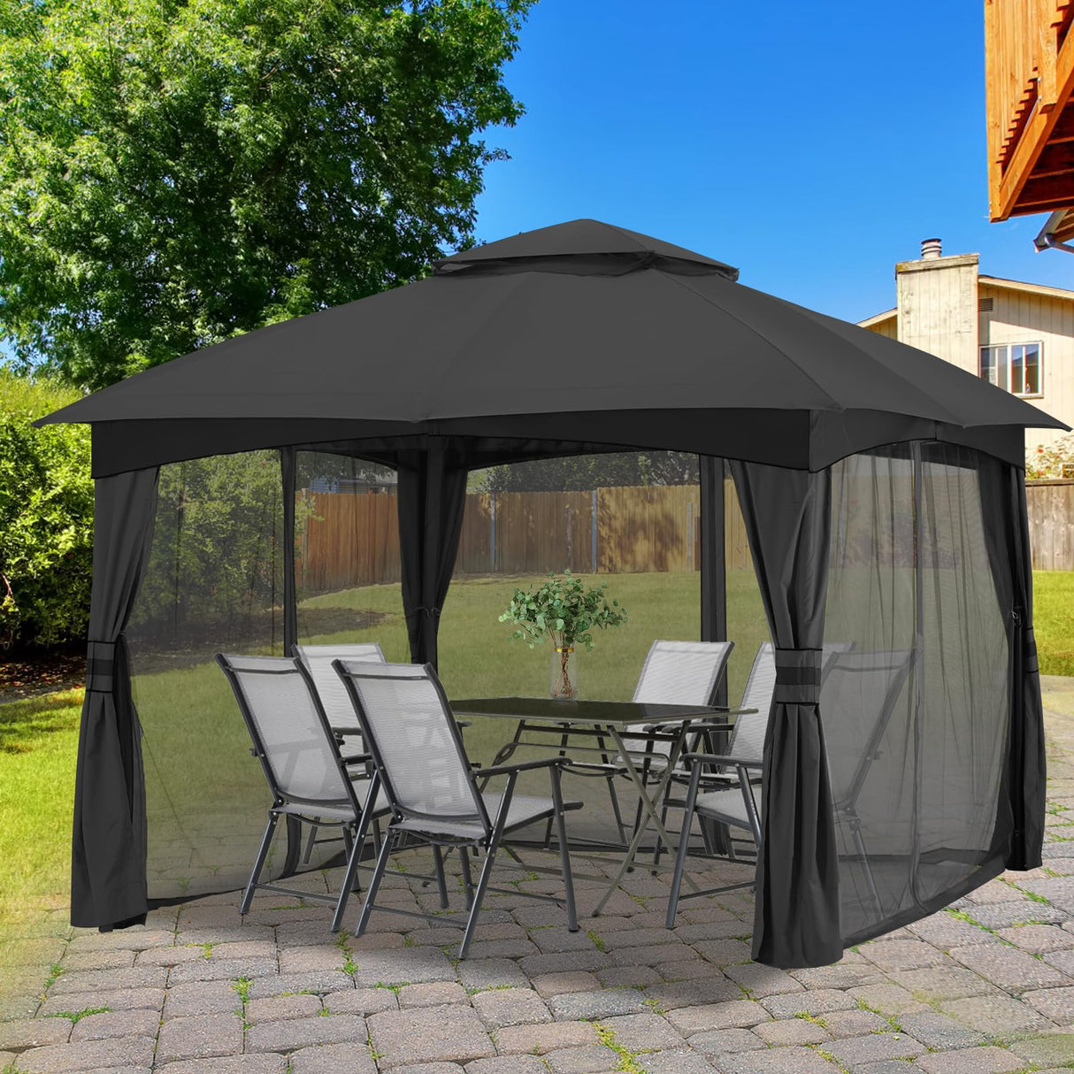 MASTERCANOPY Outdoor Patio Gazebo for Garden with Upgrade Steel Frame and Netting Walls (10x10,Gray) MASTERCANOPY