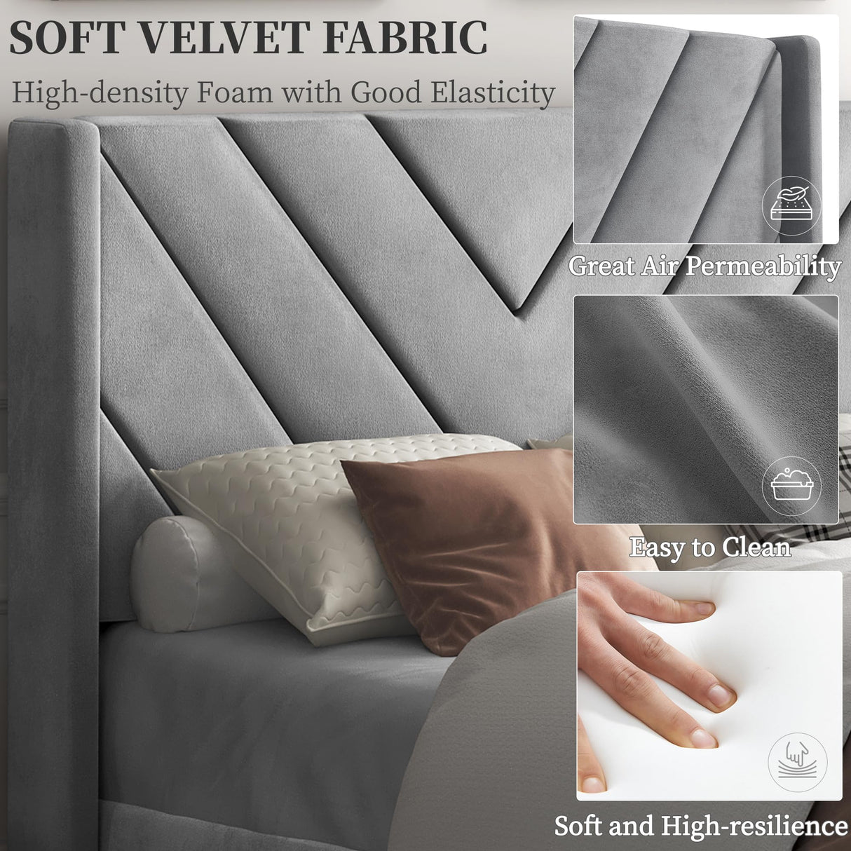 Yaheetech Twin Bed Frame Upholstered Platform Bed with Wing Side/Wooden Slat Support/Tufted Headboard with Wing Side/Mattress Foundation/No Box Spring Needed,Light Gray Twin Bed Yaheetech