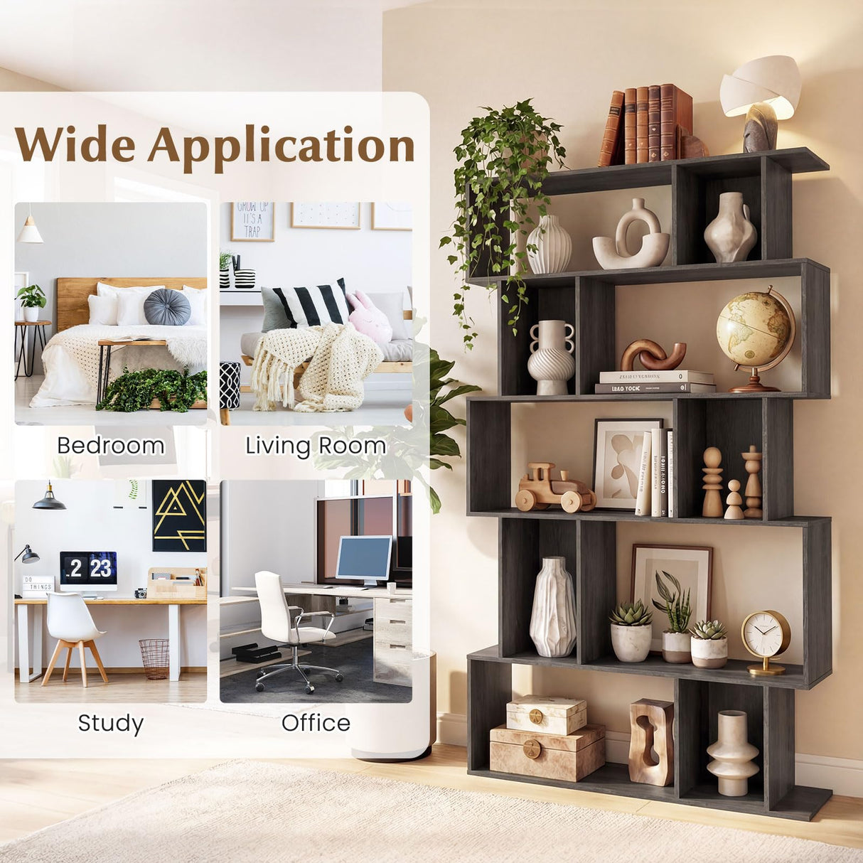 Giantex 5-Tier Bookshelf, 10-Cube Geometric Book Case with 5 Closed-Back Cubbies, Anti-toppling Kits, Open Display Storage Shelf for Living Room, Home Office, Bedroom, Gray Giantex