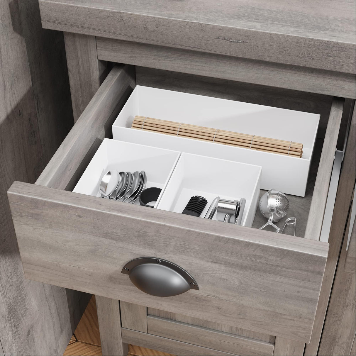 Buffet Sideboards, Kitchen Storage Cabinet, Large Storage with 3 Drawers and 2 Doors Sideboard, Farmhouse Coffee Bar Cabinet with Retro Cabinet Handles, Adjustable Shelf for Living Room, Ash Grey GAOMON