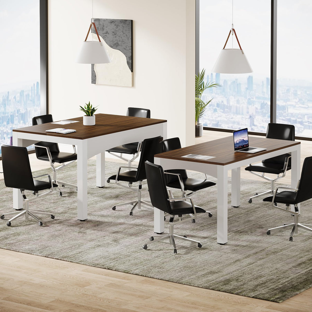 Tribesigns 8ft Extendable Conference Table, 94.49" L x 31.5" W x 30.9" H Meeting Seminar Table, Long Rectangle Shaped Boardroom Desk for Office Meeting Conference Room (Brown + White) Tribesigns