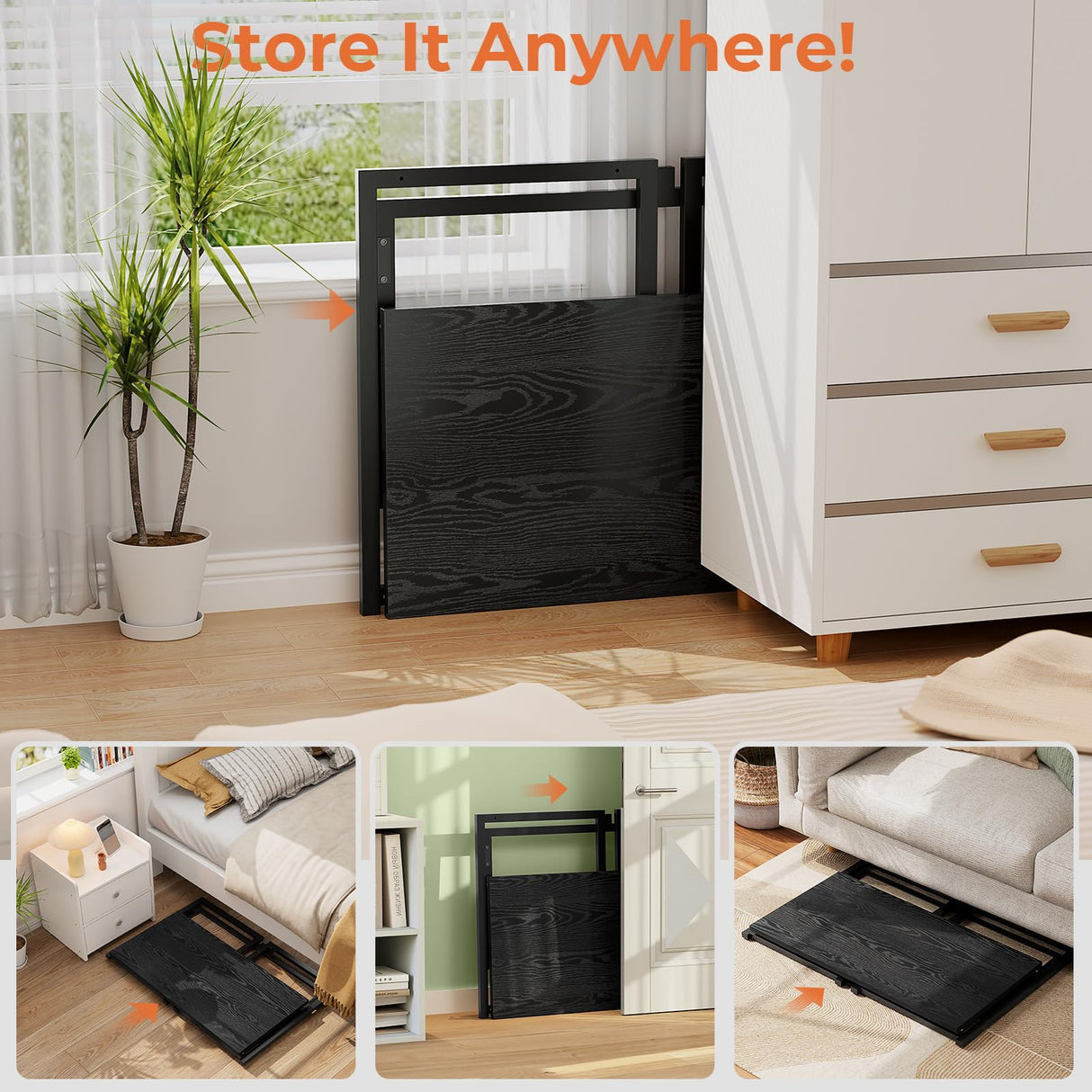 SOROGRA Small Folding Desk 31.5 Inch, Foldable Computer Desks with LED Lights and Monitor Stand, Work Portable Table for Bedroom Home Office, Black SOROGRA