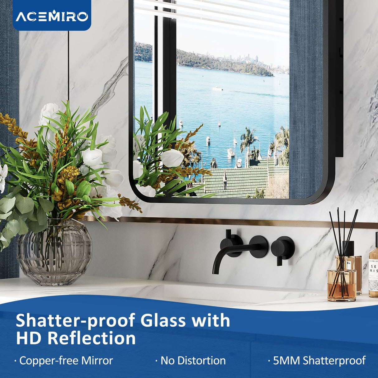 ACEMIRO 16x24 Inch Black Mirror Medicine Cabinet Metal Framed Recessed Wall Mounted Bathroom Medicine Cabinet with Mirror and Storage ACEMIRO