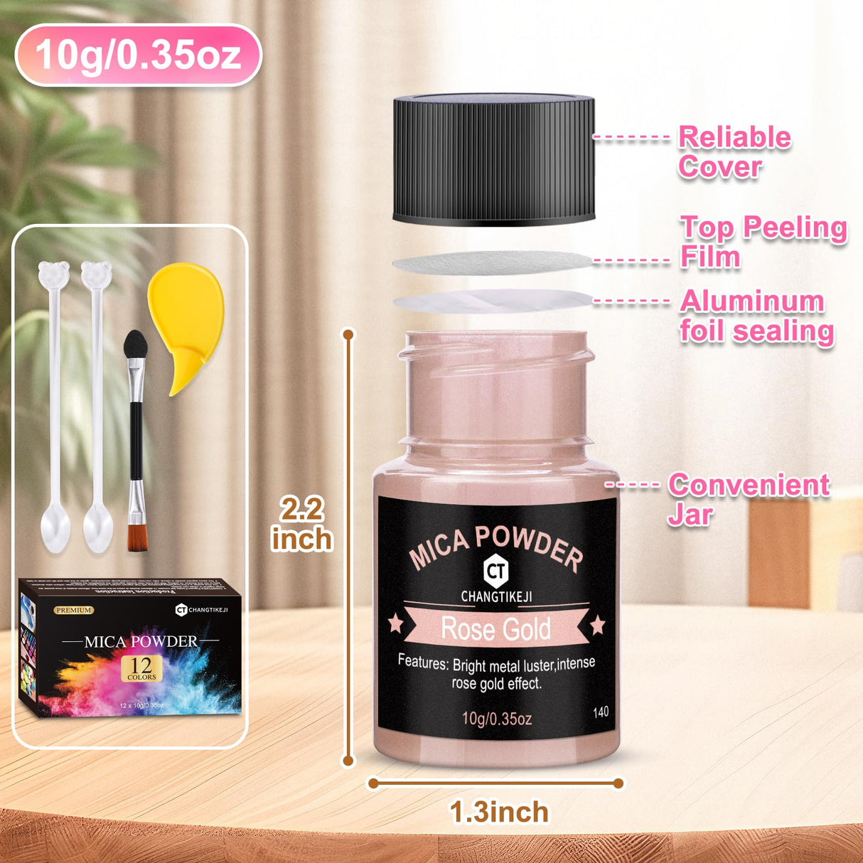 Mica Powder 12 Colors Pearlescent Pigment - for Resin Epoxy, Soap Making, Nail Polish, Lip Gloss, Eye Shadow, Bath Bomb, Slime & Candle - 10g Each Bottle(Mica Iron Metal Hues) CHANGTIKEJI