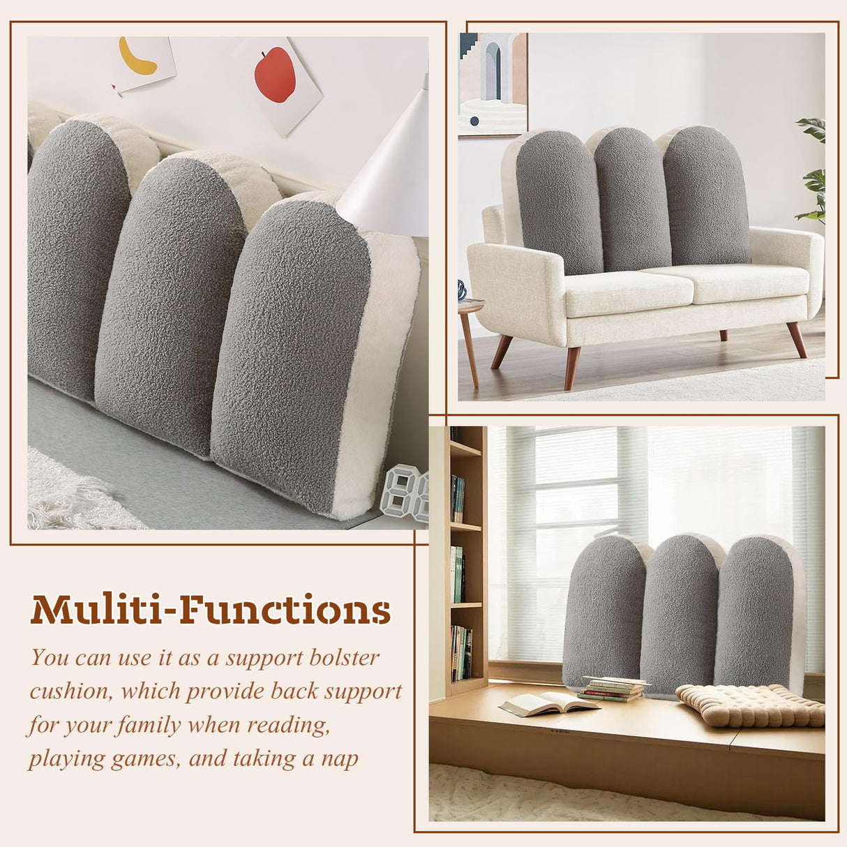 Ziihome Upholstered Tufted Headboard Pillow - Ultra Thick, Movable, Double Color Design for Twin & Queen Bed Ziihome