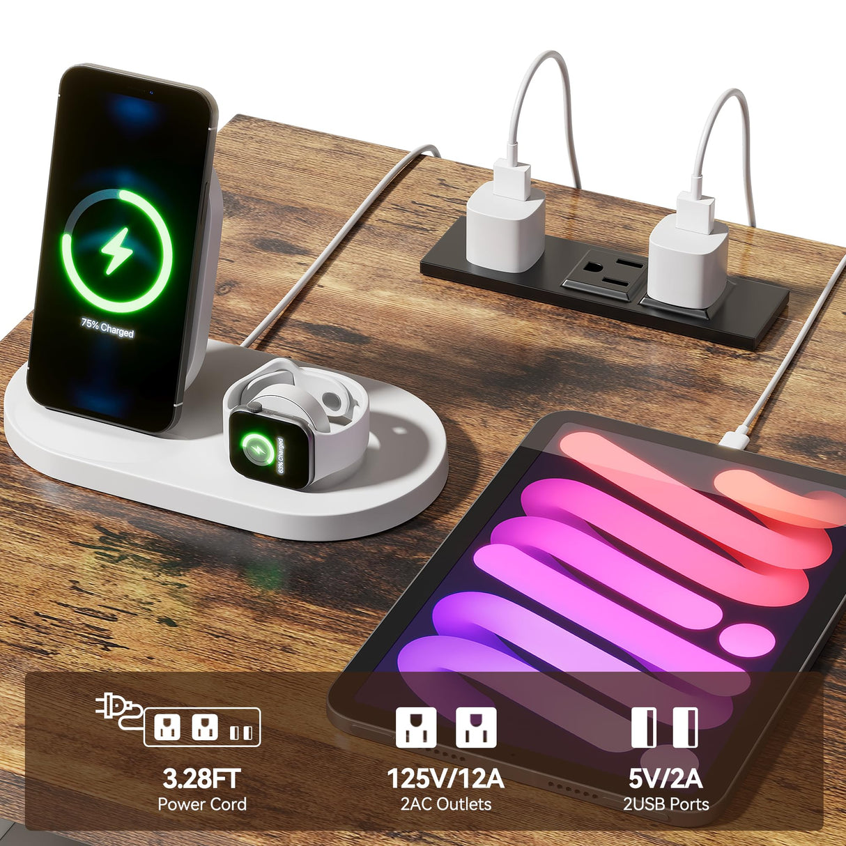 MXV Farmhouse Nightstands with Charging Station, End Tables Set of 2 with Barn Door, Sofa Side Table with Storage Space for Bedroom, Living Room (White) MXV