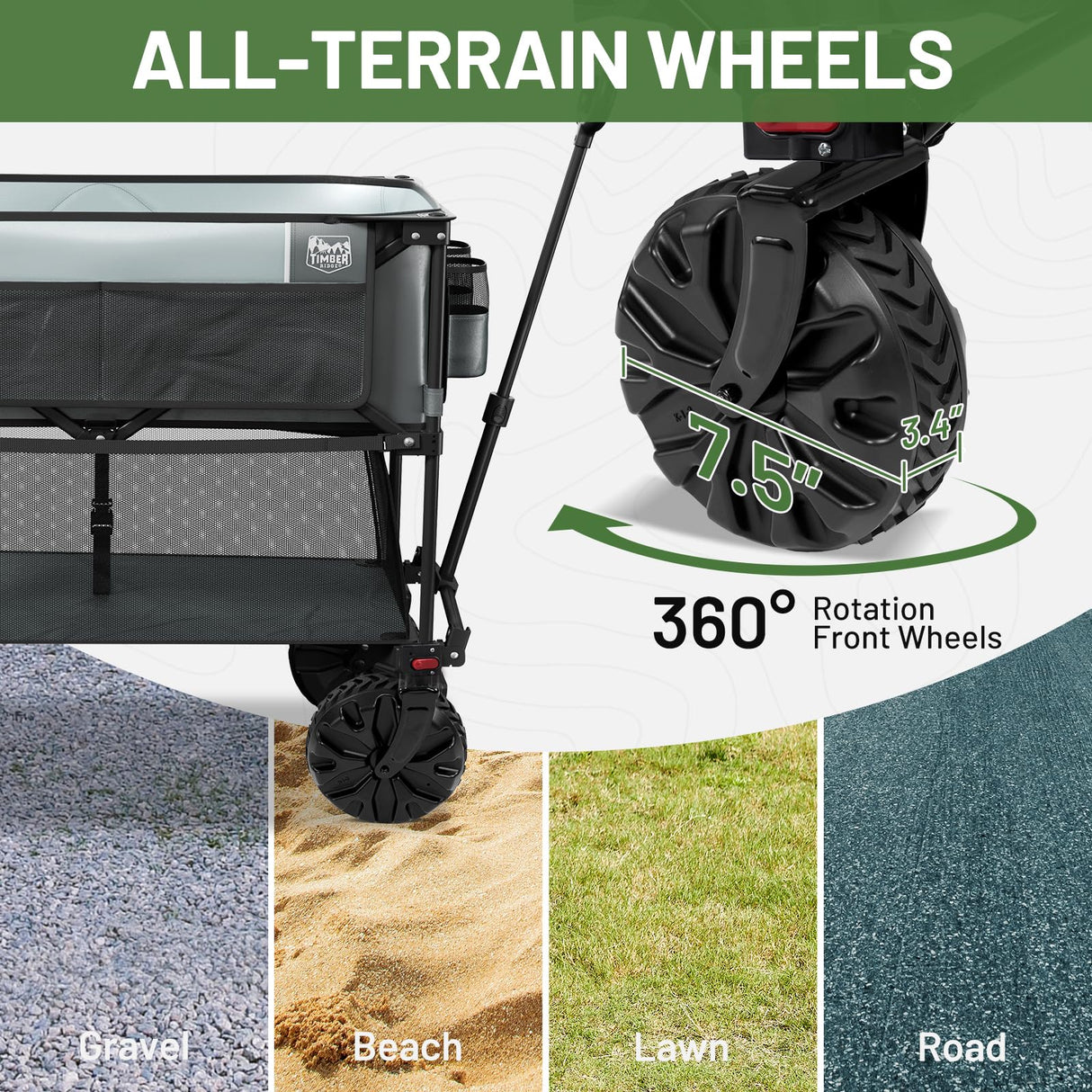 TIMBER RIDGE 400L Large Capacity Folding Double Decker Wagon, 54" Extra Long Extender Wagon Cart, 450lbs Heavy Duty Collapsible Wagon, All-Terrain Big Wheels for Camping, Sports, Shopping, Gray TIMBER RIDGE