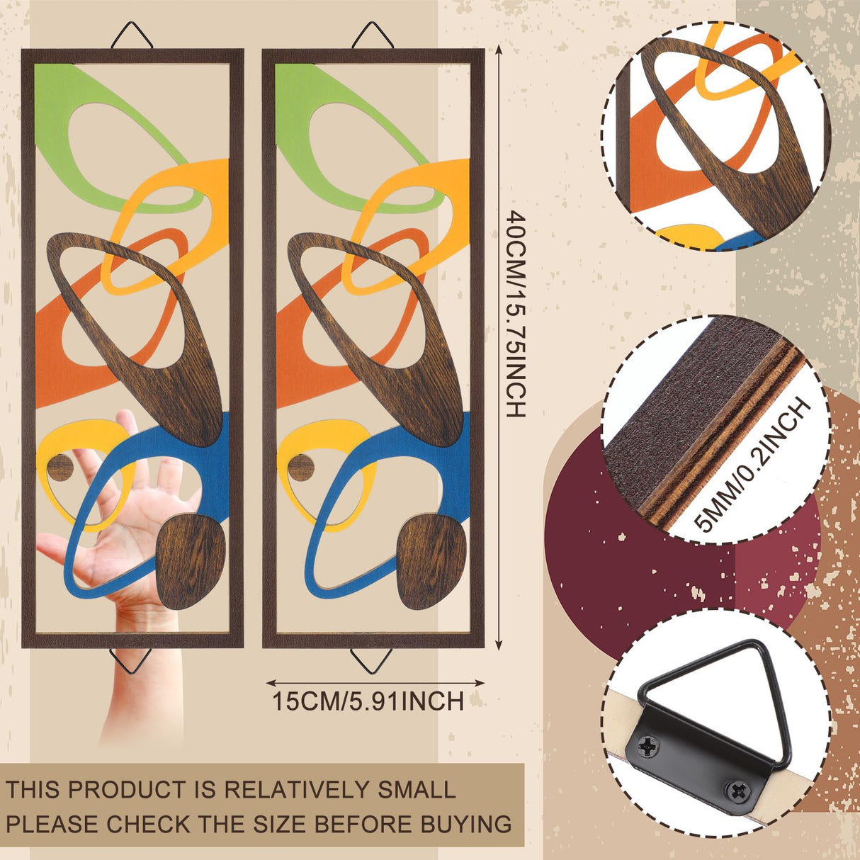 CroBlissful 2 Pcs Mid Century Wall Art Mid Century Modern Decor Elegance Wall Accents Wood Abstract Decor Geometric Panels for Interior Panel Wood Art for Home Living Room CroBlissful