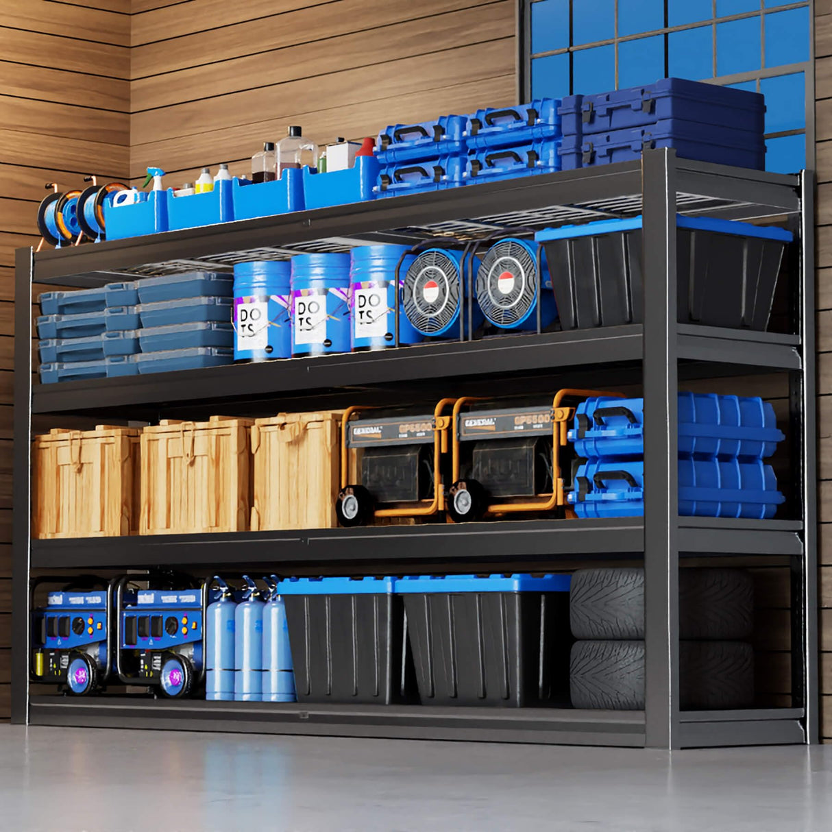 PMKES 67" W Garage Shelving Heavy Duty, 4 Tier Garage Shelves, 68" H Adjustable Storage Shelving Unit, Commercial Metal Shelves for Warehouse, Basement, Shop, 67" W x 20" D x 68" H,2 Pack PMKES