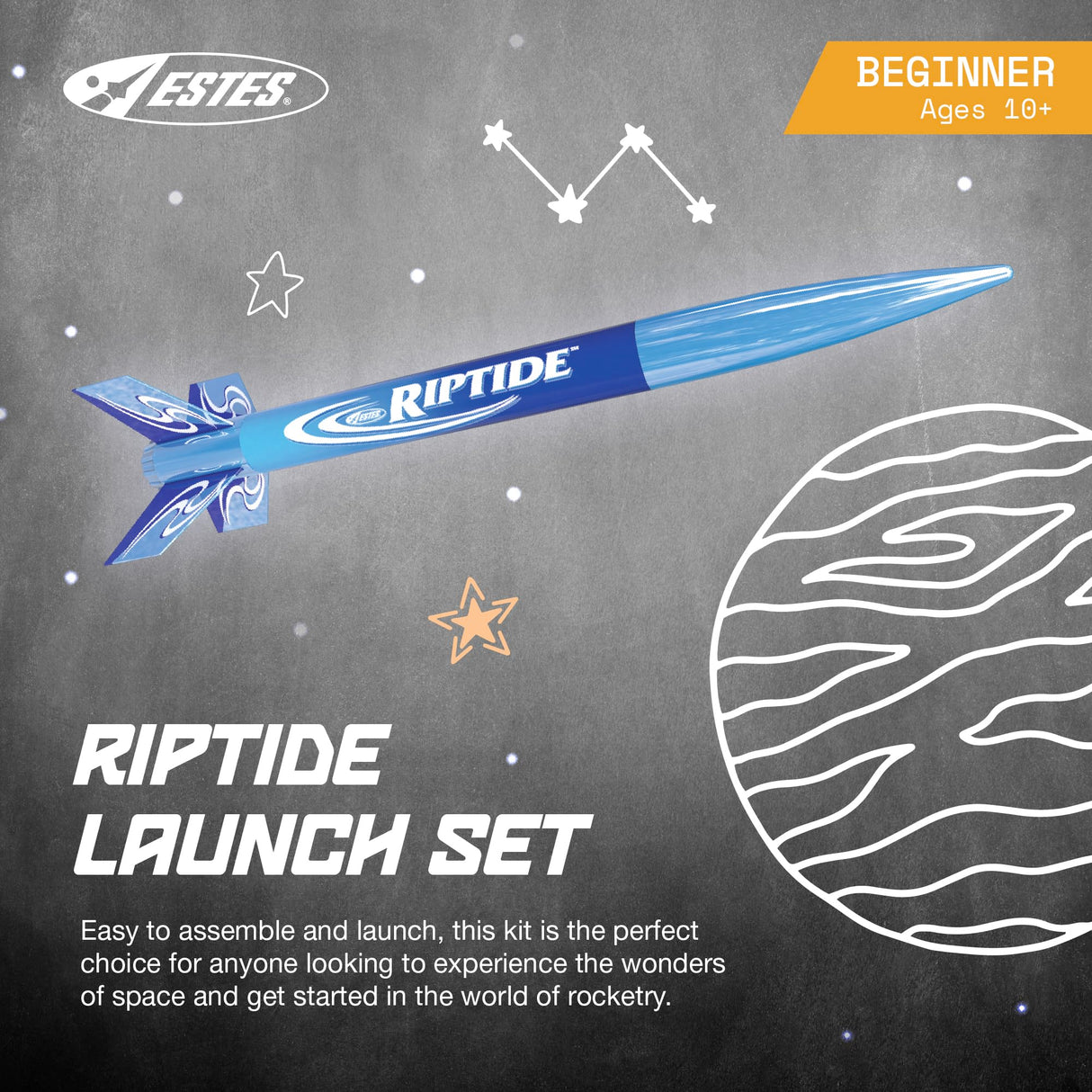 Estes 1403 Riptide Rocket Launch Set, Prebuilt Beginner Flying-Rocket-Model Set for Ages 10+, Includes Launch Pad System Estes