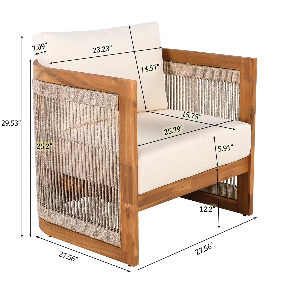VilroCaz 4-Piece Patio Conversation Set, All Weather Sectional Sofa Set w/ 2 Chairs, Loveseat & Table Premium, Acacia Wood Outdoor Furniture Set with Woven Rope Accents and Cushions (Teak+Beige) VilroCaz