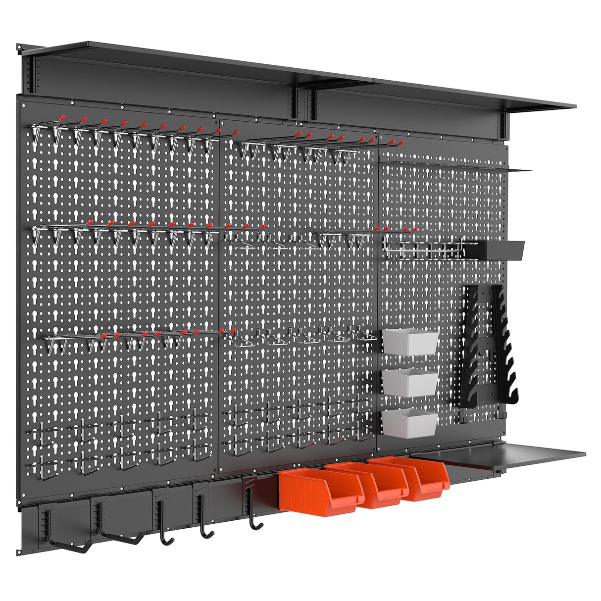 WALMANN 113 PCS Pegboard Wall Organizer Kit with Pegboard Hooks, Bins, Shelves, Pegboard Tools Storage System for Garage, Workbench, Modular Peg Board Tool Organizer Board with Hooks(Black) WALMANN